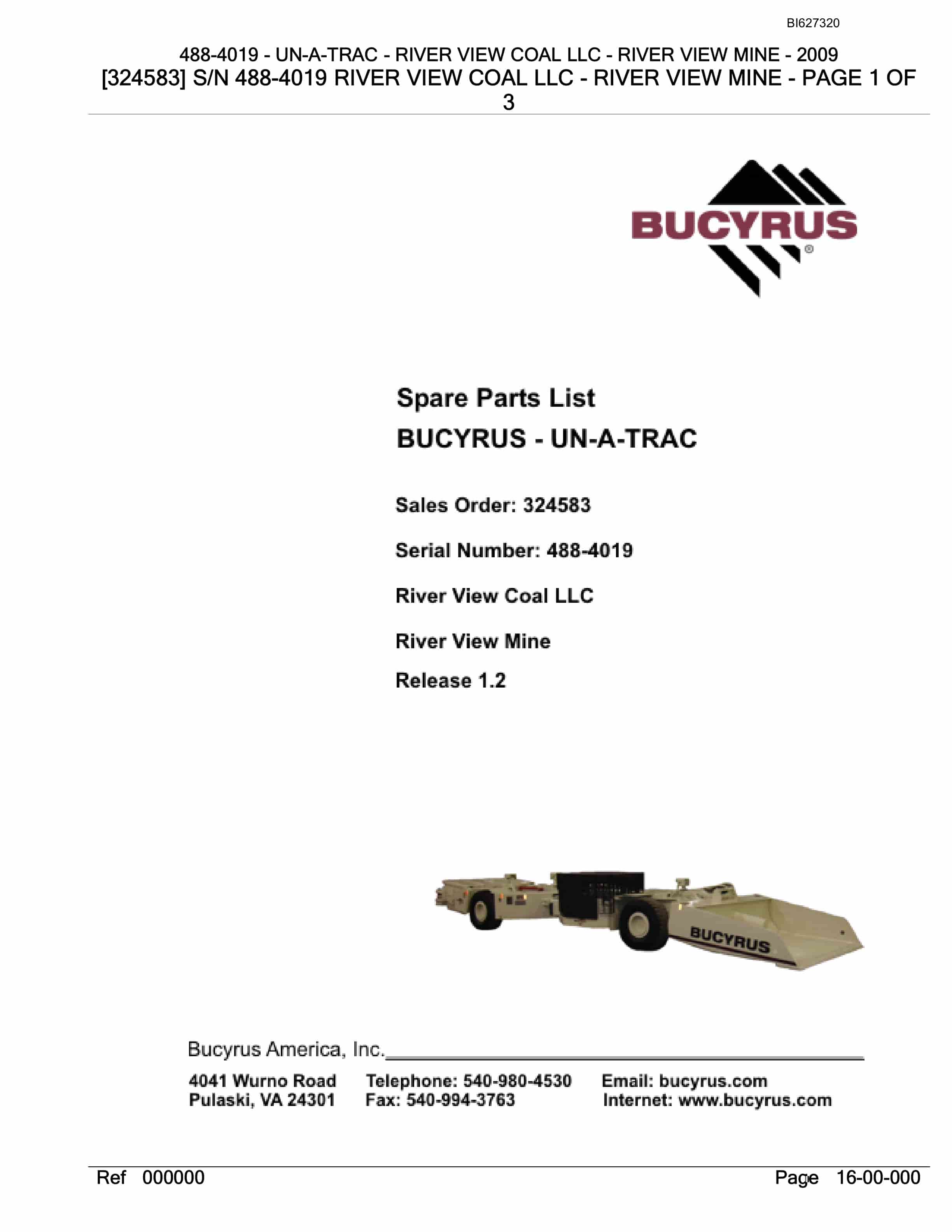 Bucyrus 488-4019 UN-A-TRAC Spare Parts List BI627320