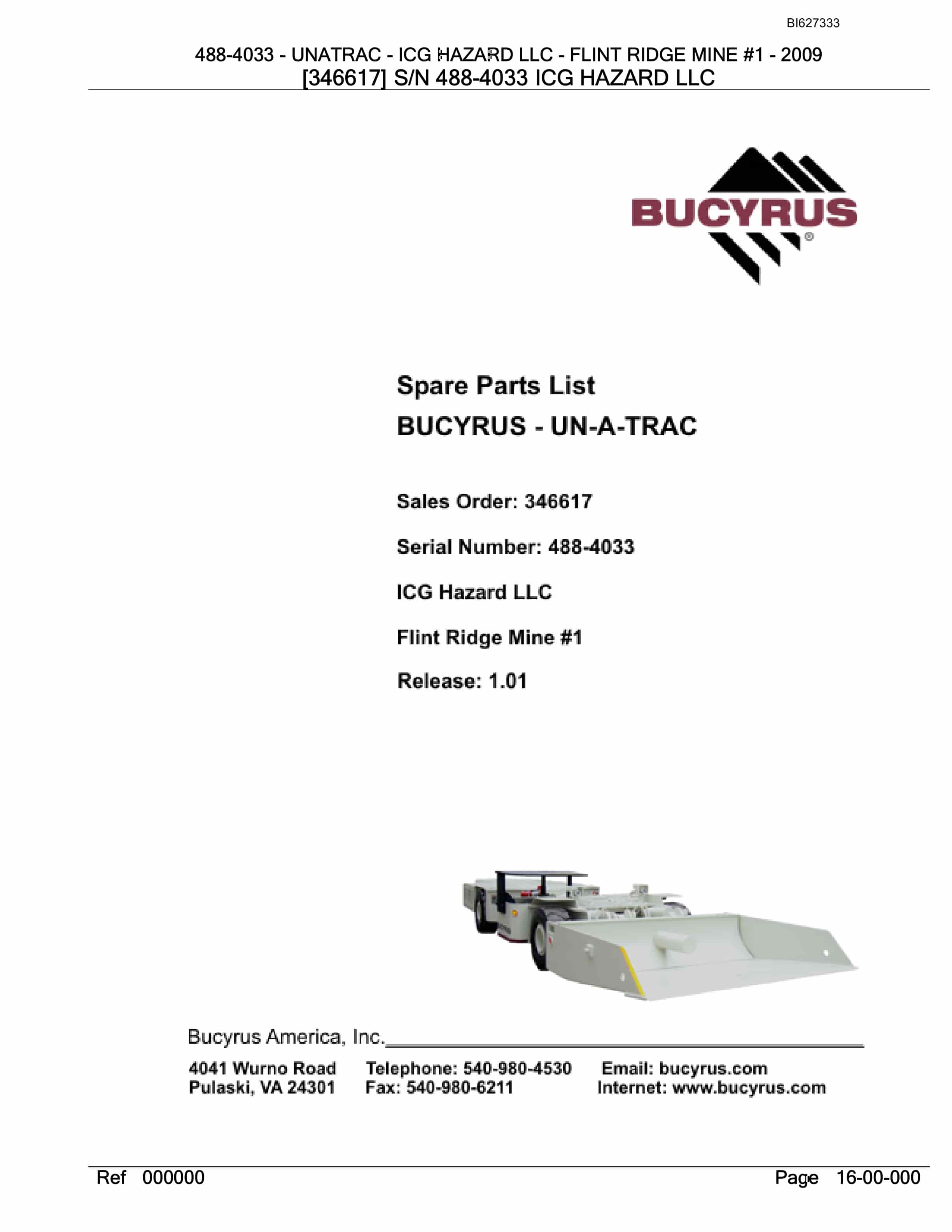 Bucyrus 488-4033 UN-A-TRAC Spare Parts List BI627333