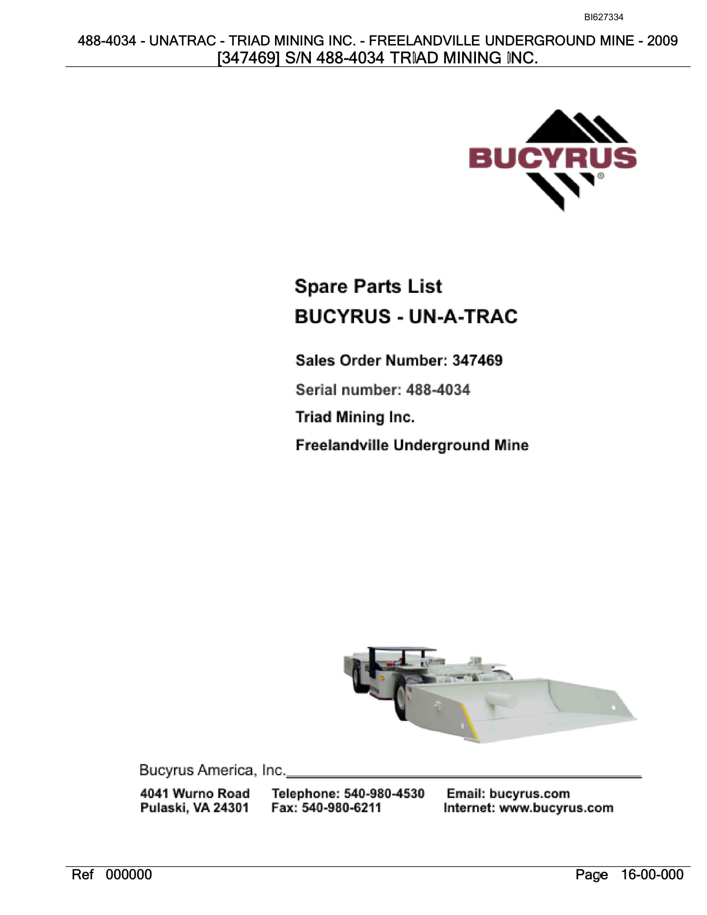 Bucyrus 488-4034 UN-A-TRAC Spare Parts List BI627334