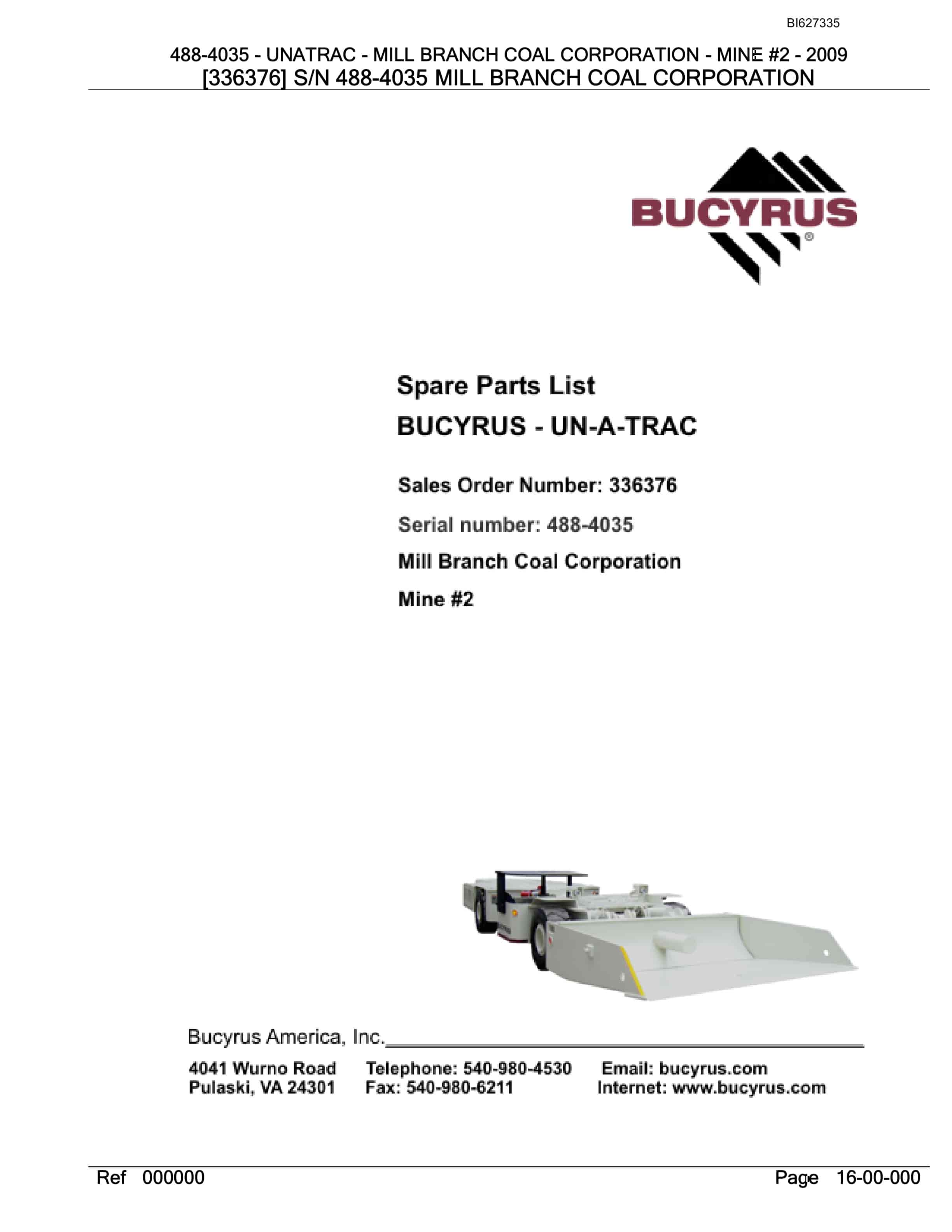 Bucyrus 488-4035 UN-A-TRAC Spare Parts List BI627335