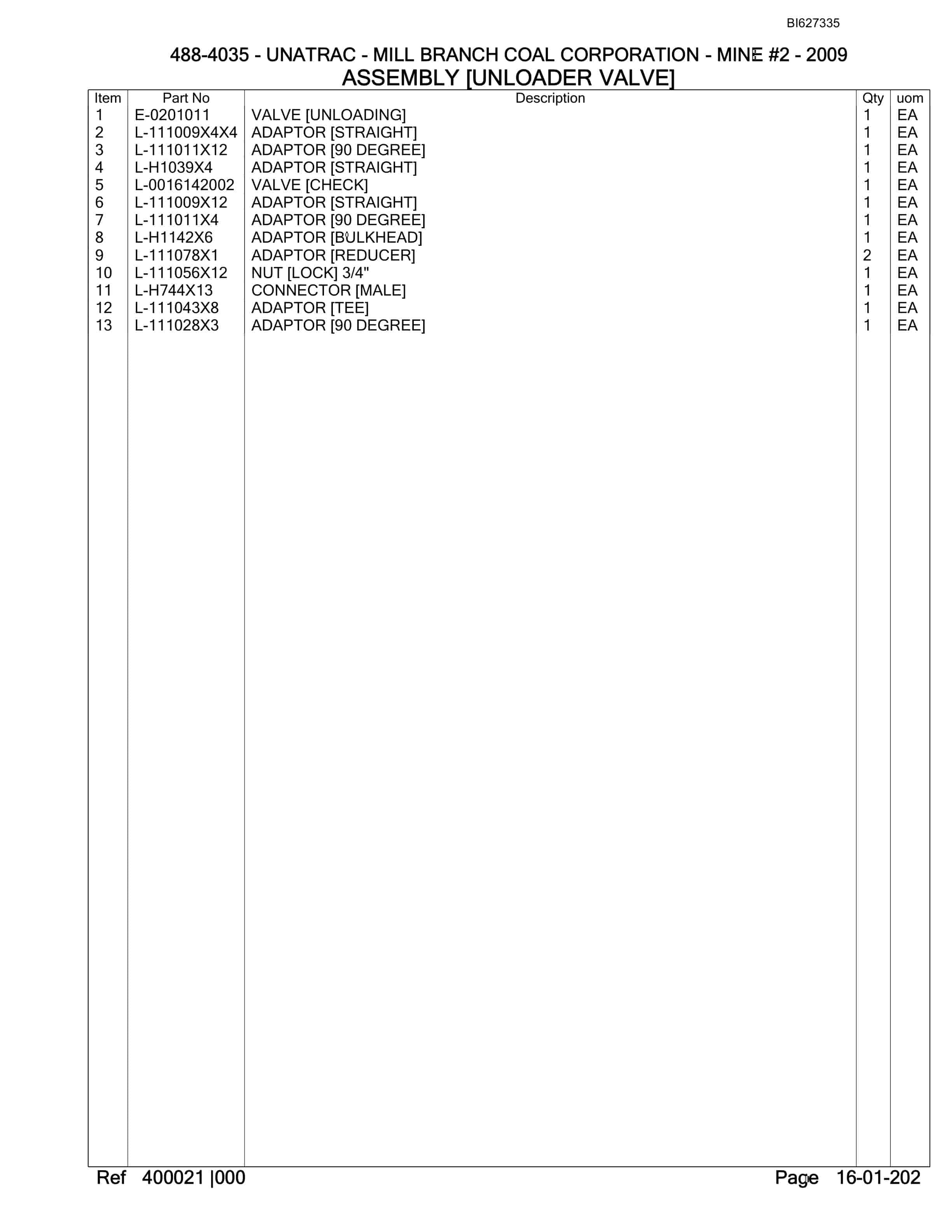 Bucyrus 488-4035 UN-A-TRAC Spare Parts List BI627335-3