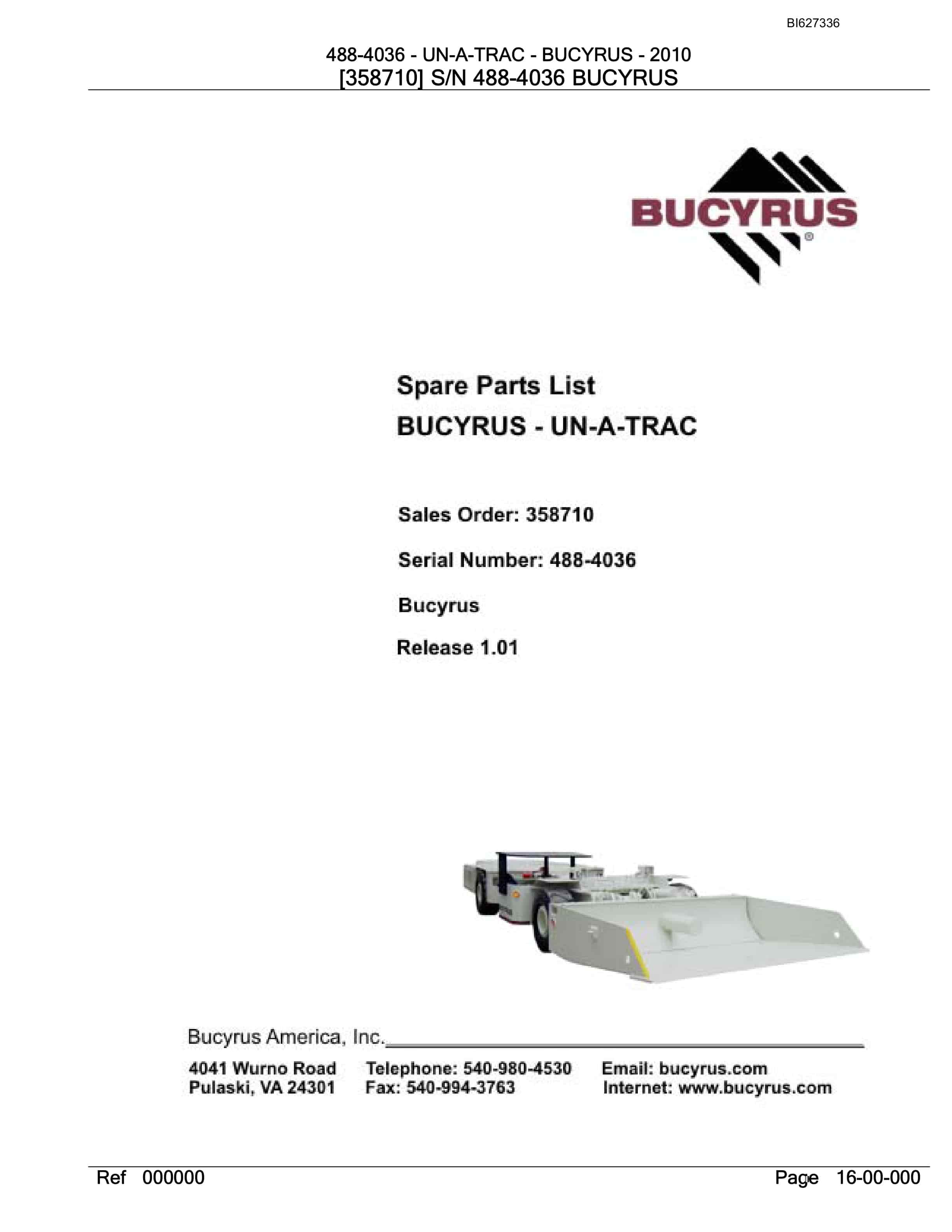 Bucyrus 488-4036 UN-A-TRAC Spare Parts List BI627336
