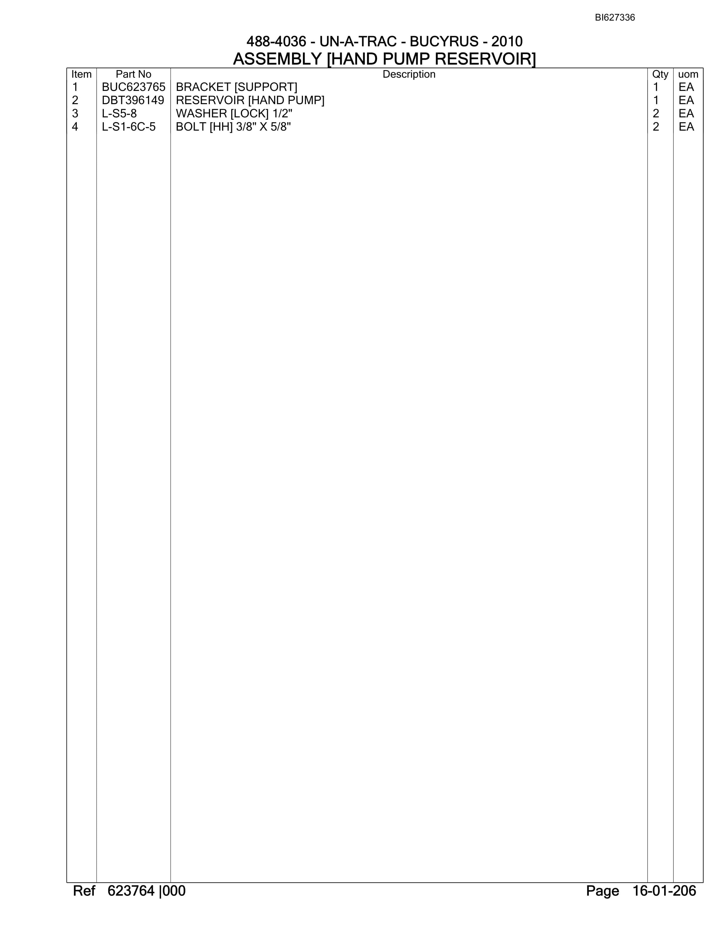 Bucyrus 488-4036 UN-A-TRAC Spare Parts List BI627336-3
