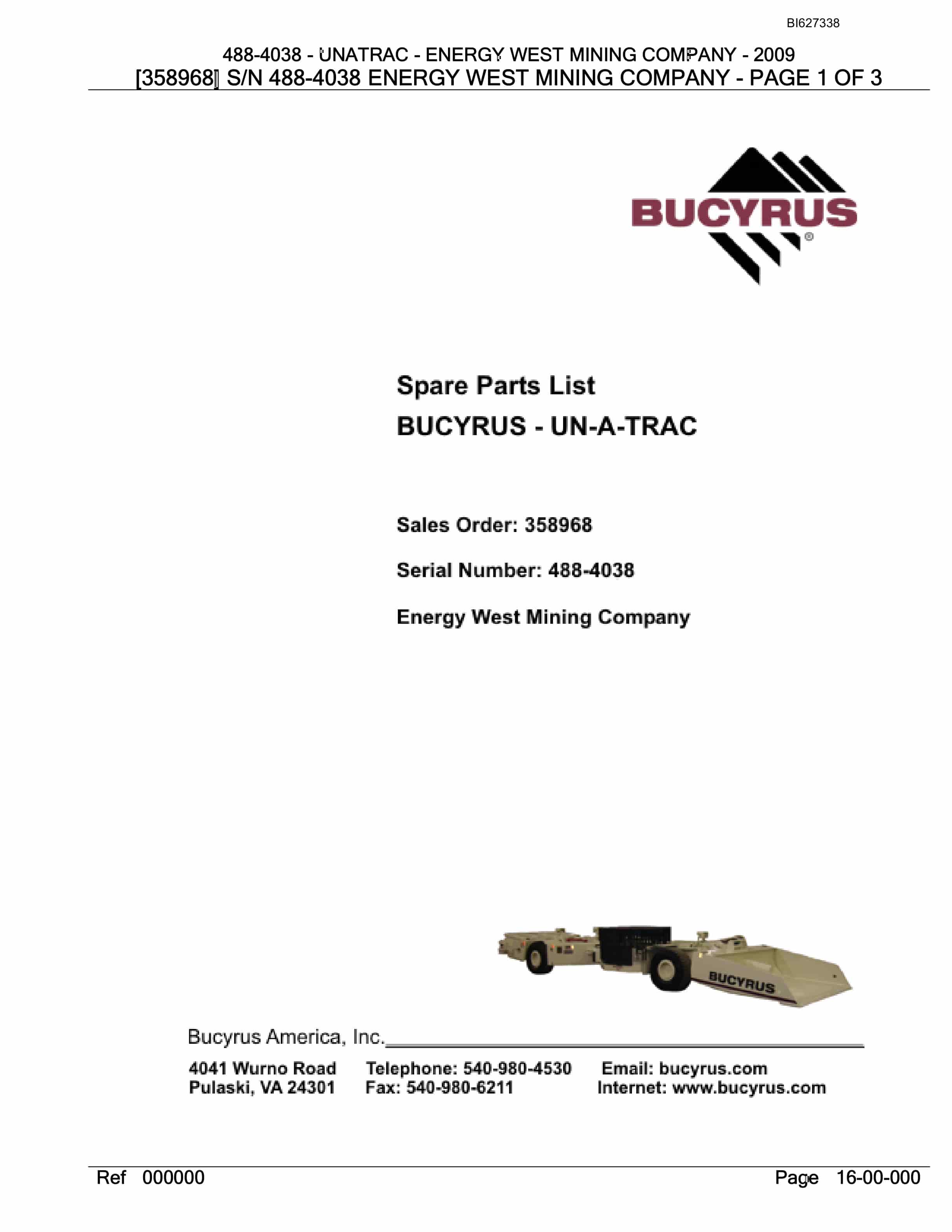 Bucyrus 488-4038 UN-A-TRAC Spare Parts List BI627338