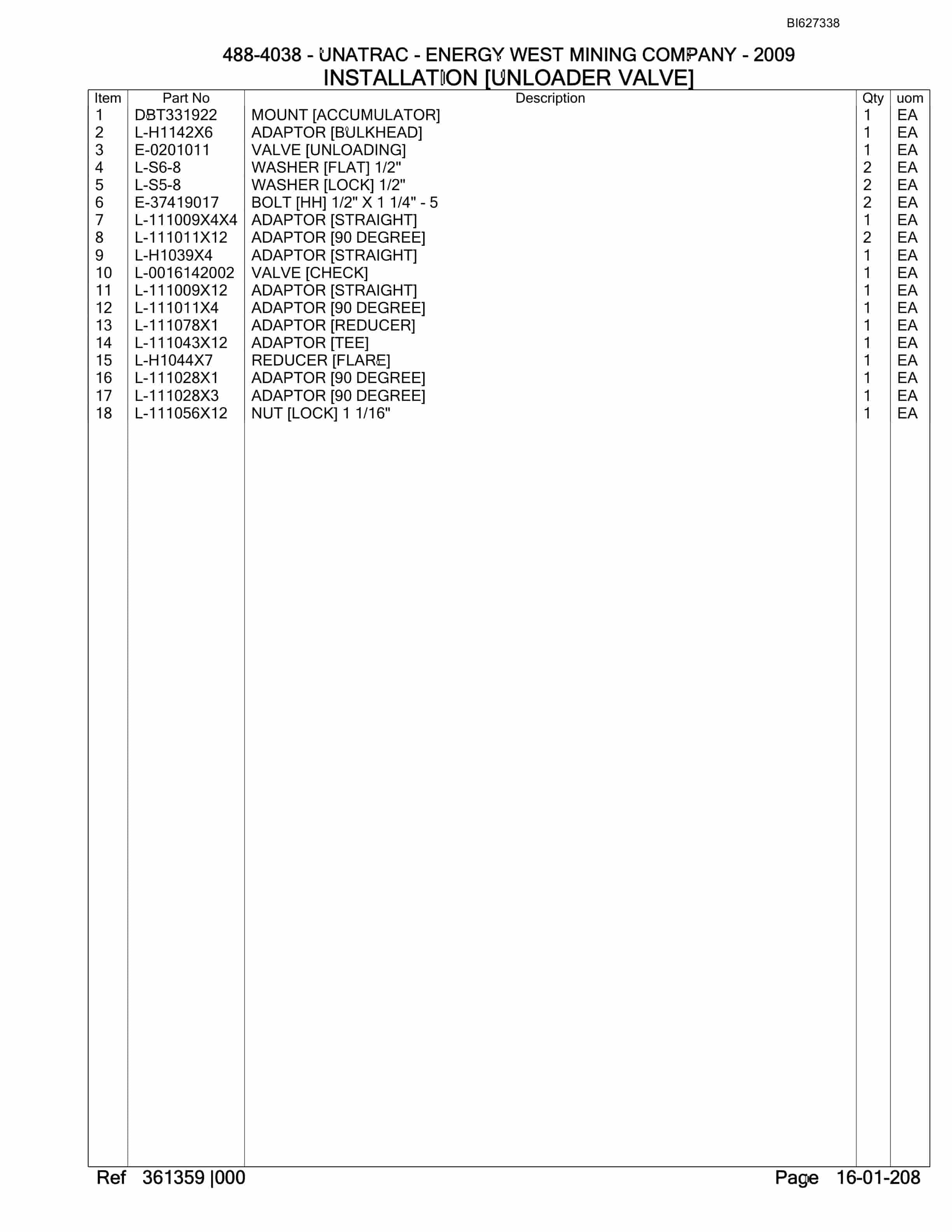 Bucyrus 488-4038 UN-A-TRAC Spare Parts List BI627338-3