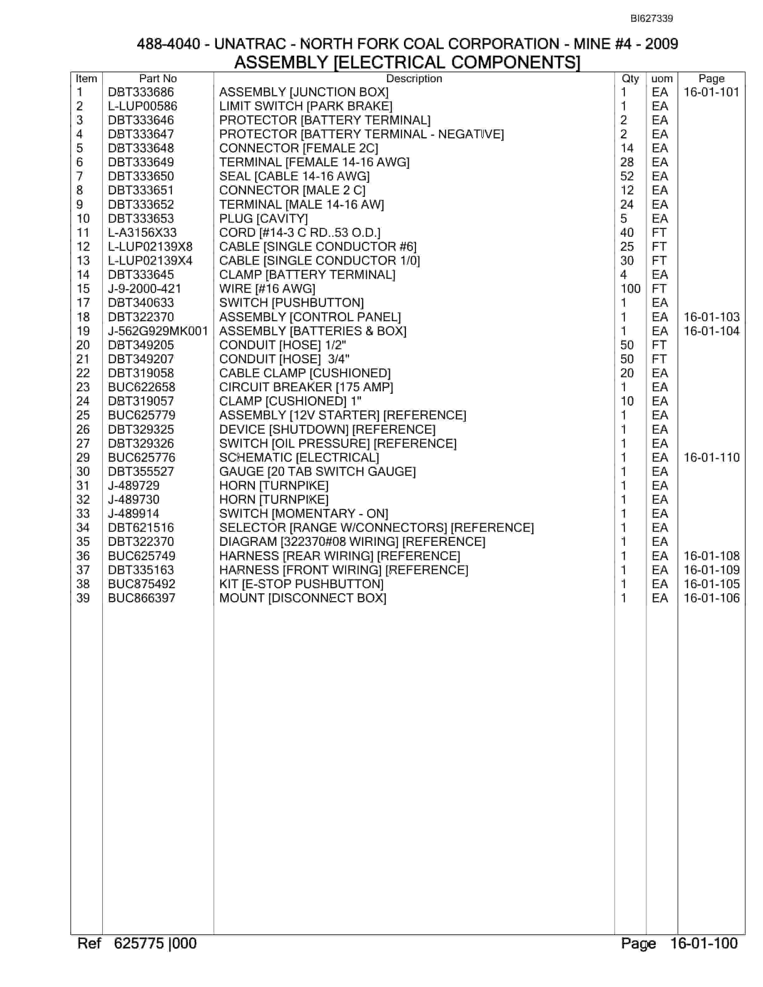 Bucyrus 488-4040 UN-A-TRAC Spare Parts List BI627339-2