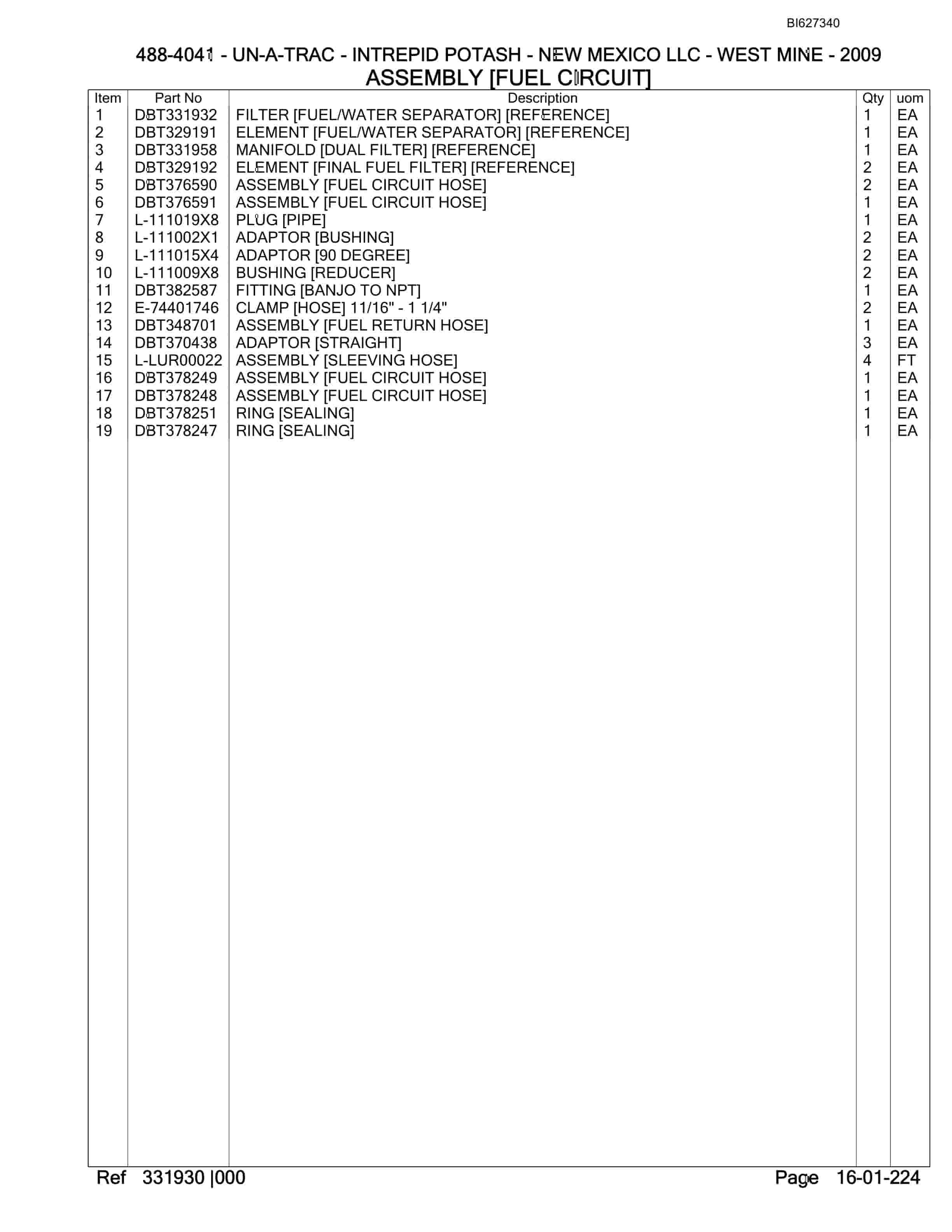 Bucyrus 488-4041 UN-A-TRAC Spare Parts List BI627340-5
