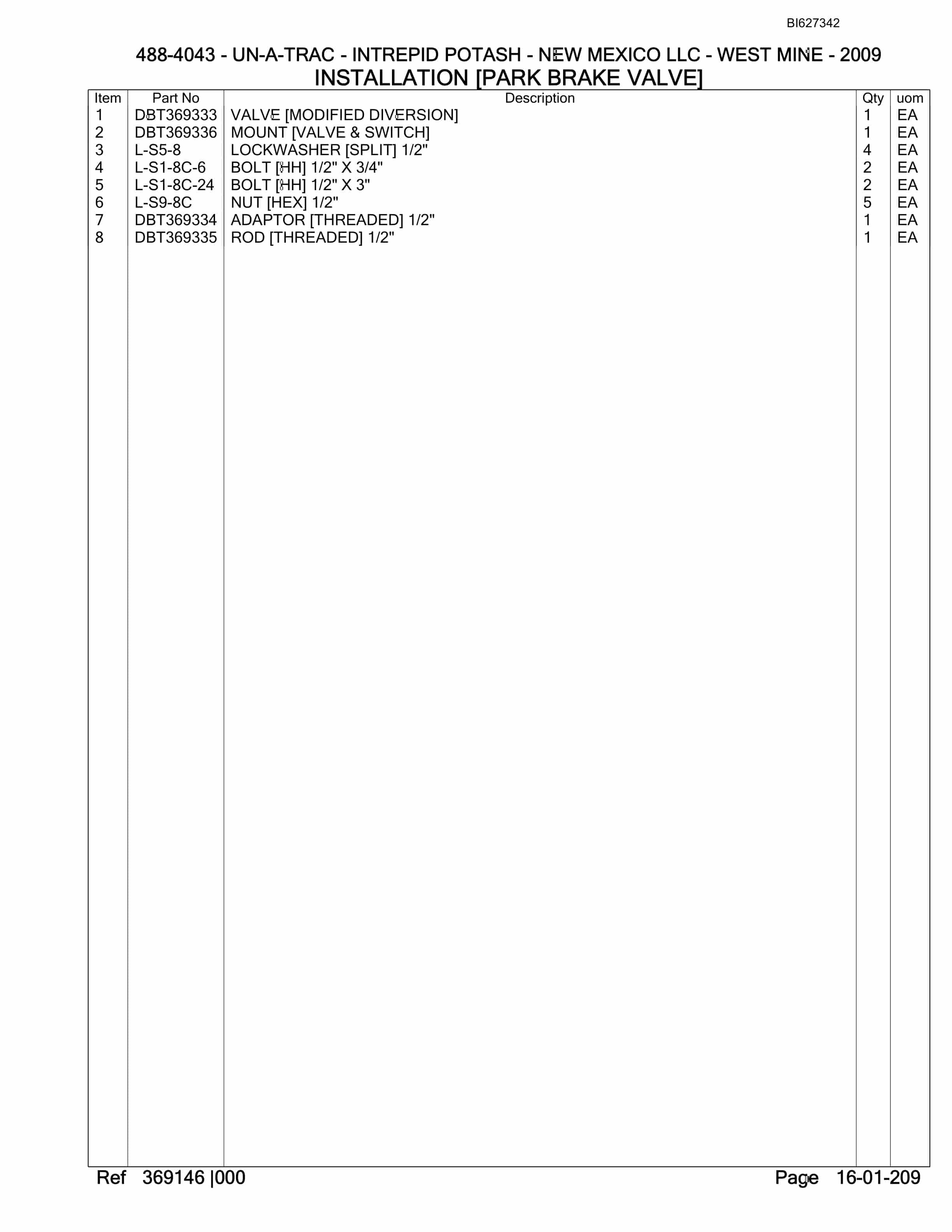 Bucyrus 488-4043 UN-A-TRAC Spare Parts List BI627342-3