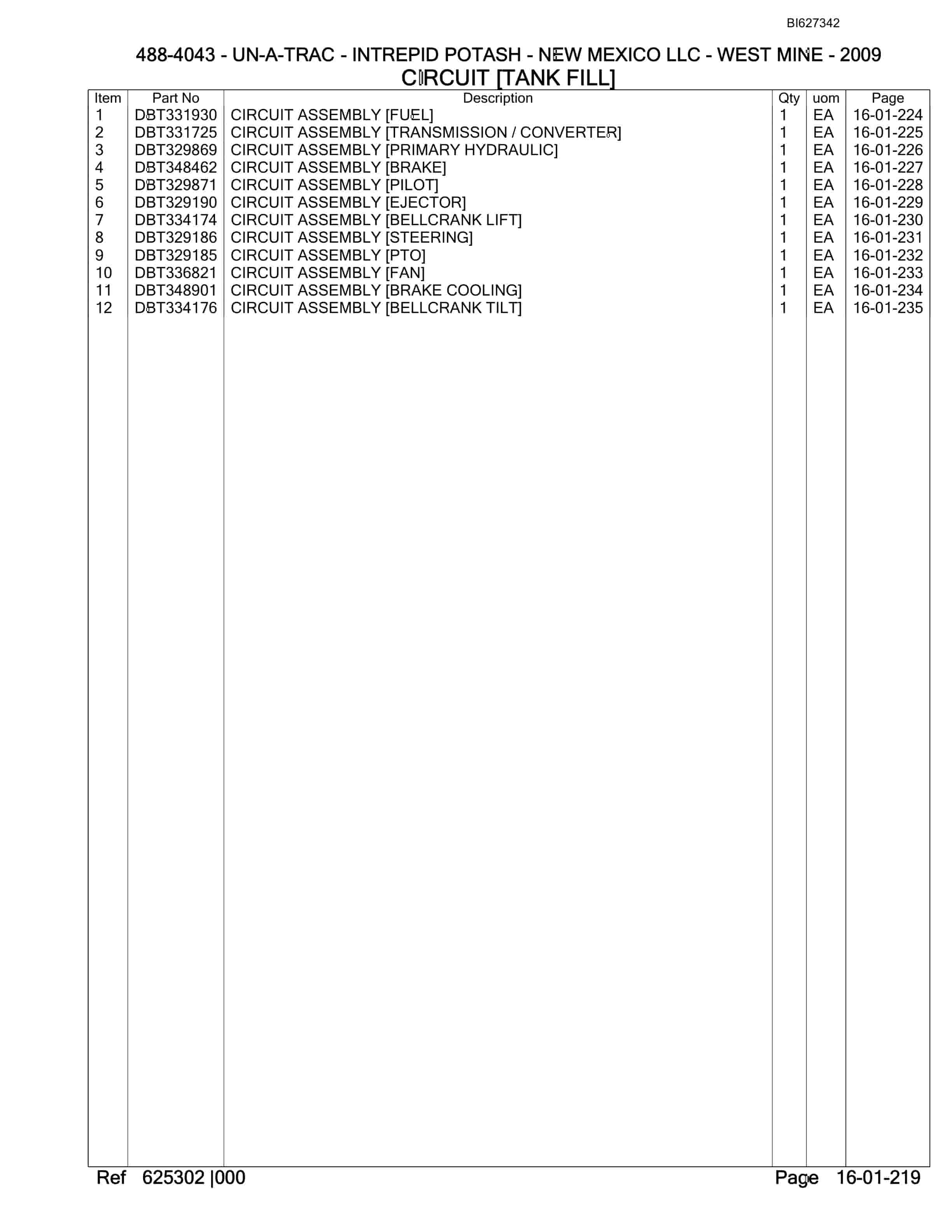 Bucyrus 488-4043 UN-A-TRAC Spare Parts List BI627342-4