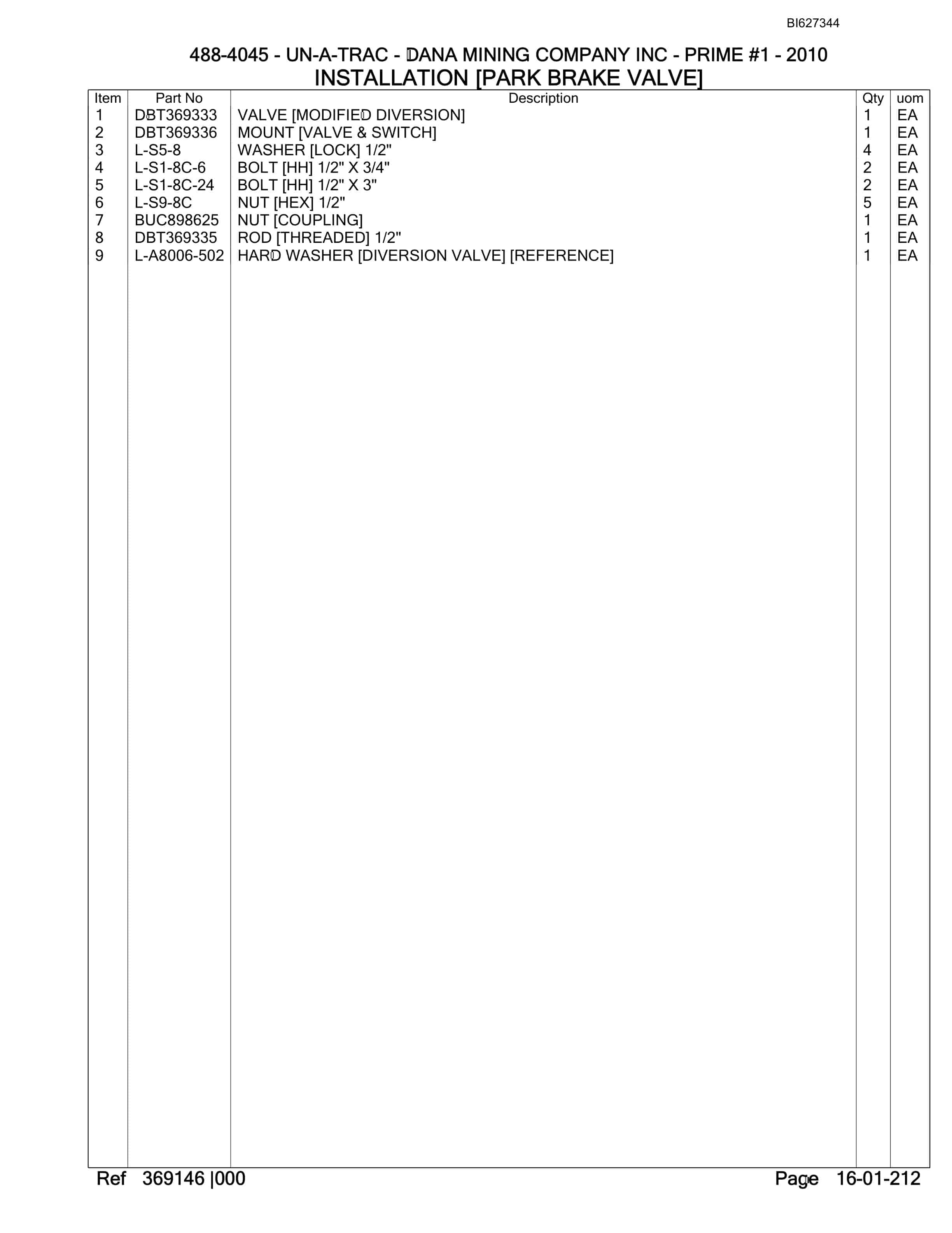 Bucyrus 488-4045 UN-A-TRAC Spare Parts List BI627344-4