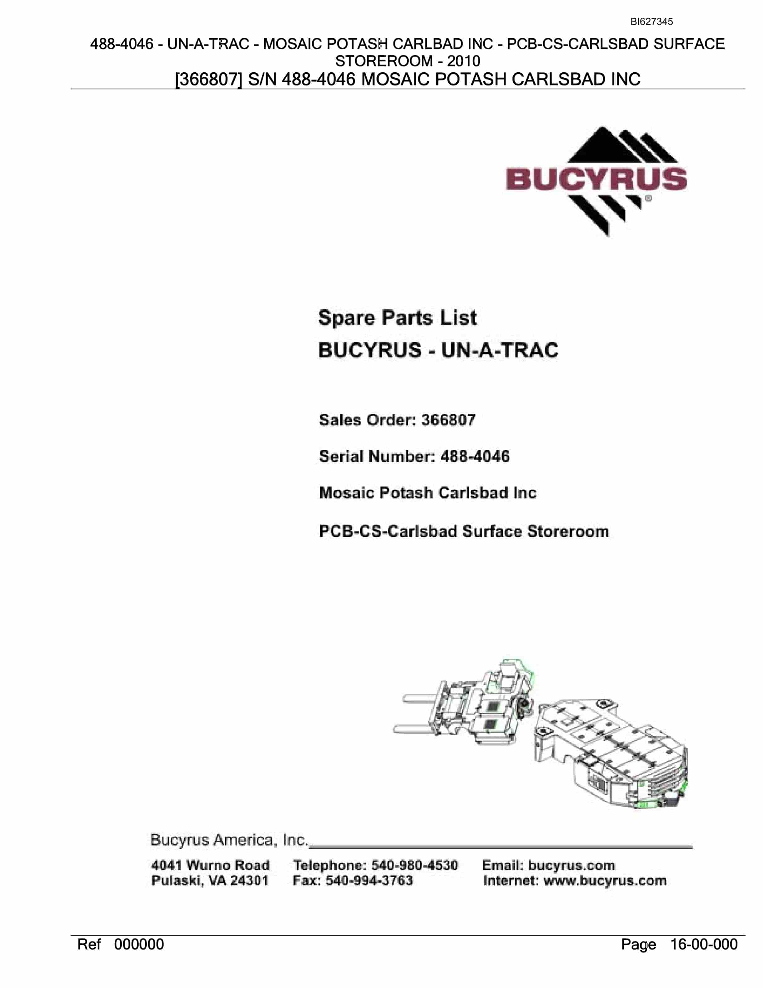 Bucyrus 488-4046 UN-A-TRAC Spare Parts List BI627345