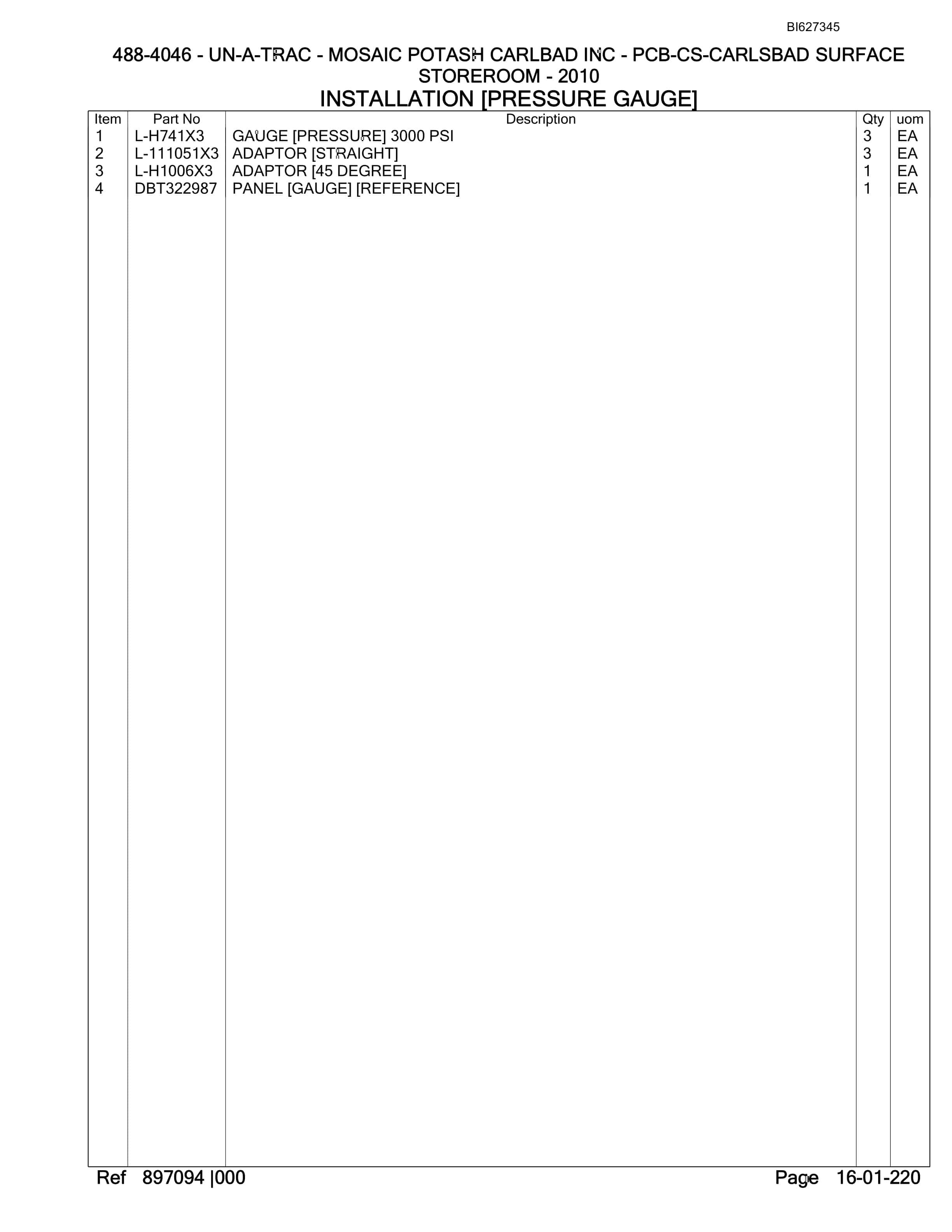 Bucyrus 488-4046 UN-A-TRAC Spare Parts List BI627345-3