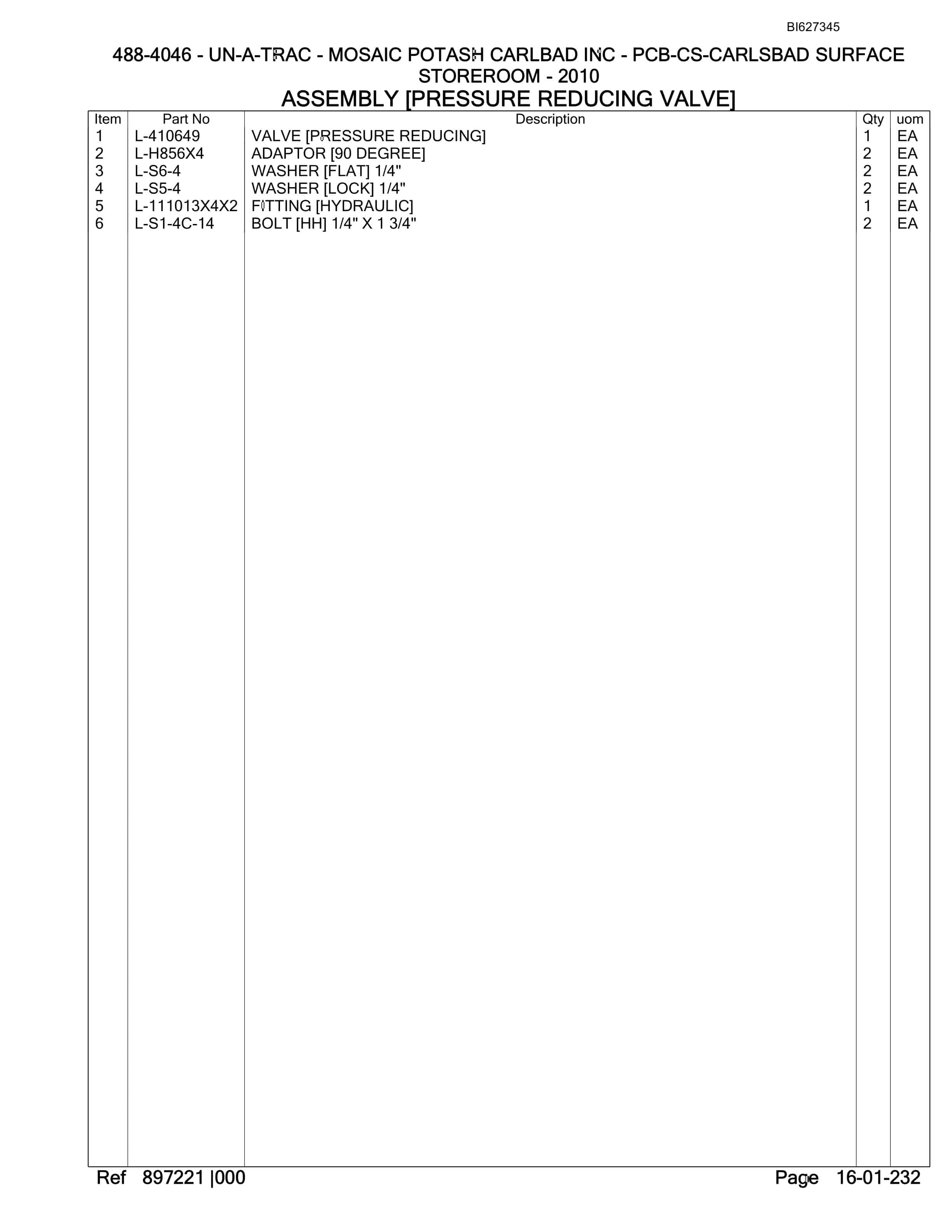 Bucyrus 488-4046 UN-A-TRAC Spare Parts List BI627345-4