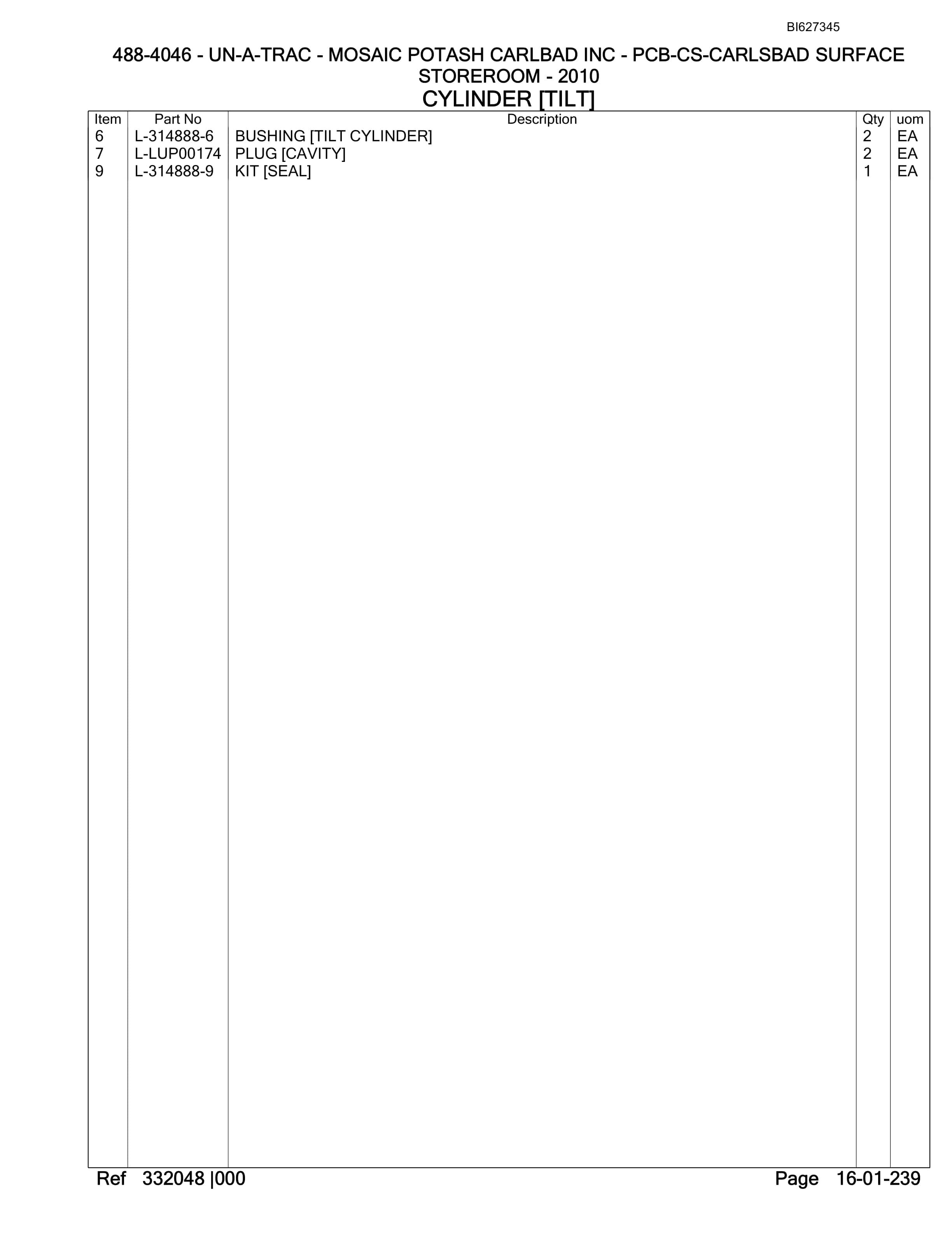 Bucyrus 488-4046 UN-A-TRAC Spare Parts List BI627345-5