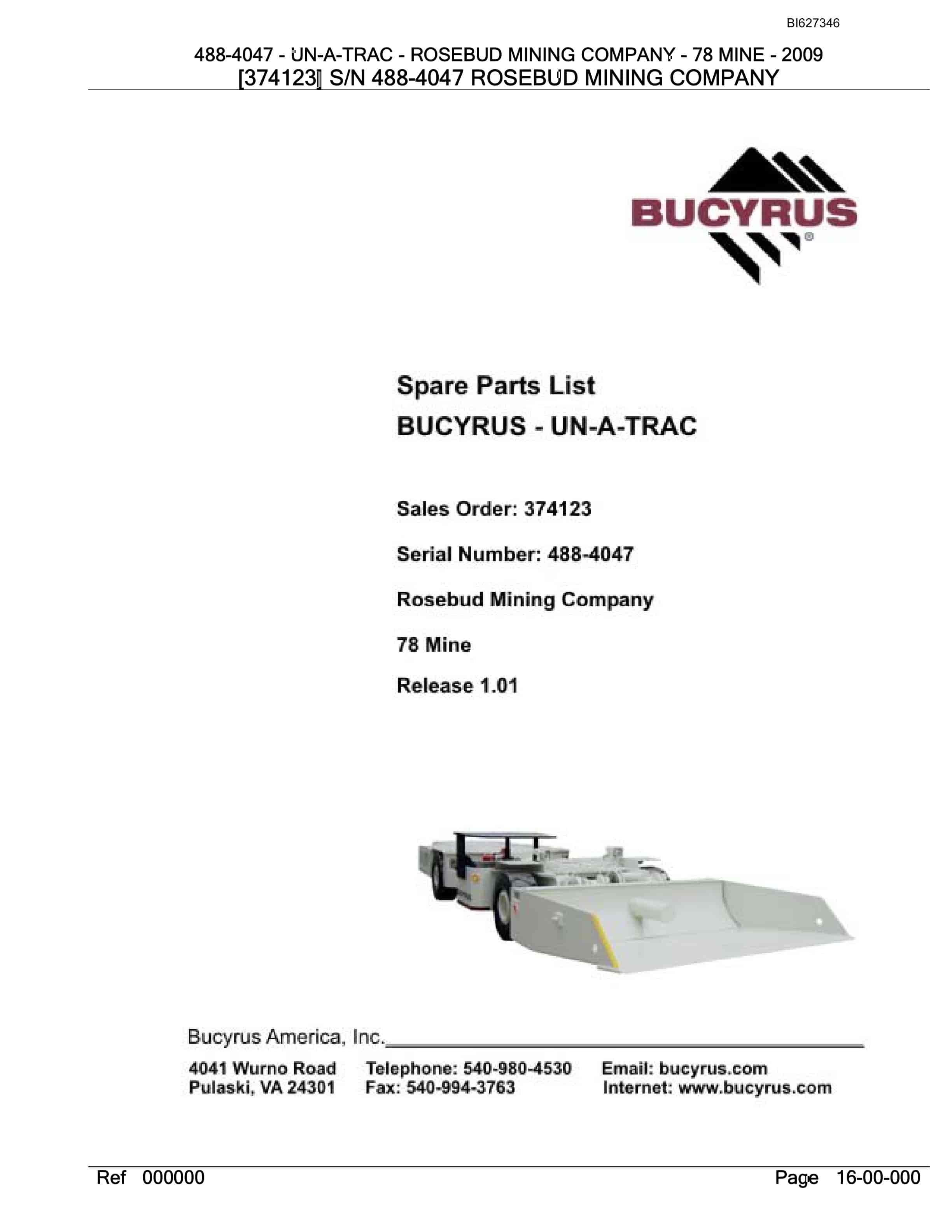 Bucyrus 488-4047 UN-A-TRAC Spare Parts List BI627346