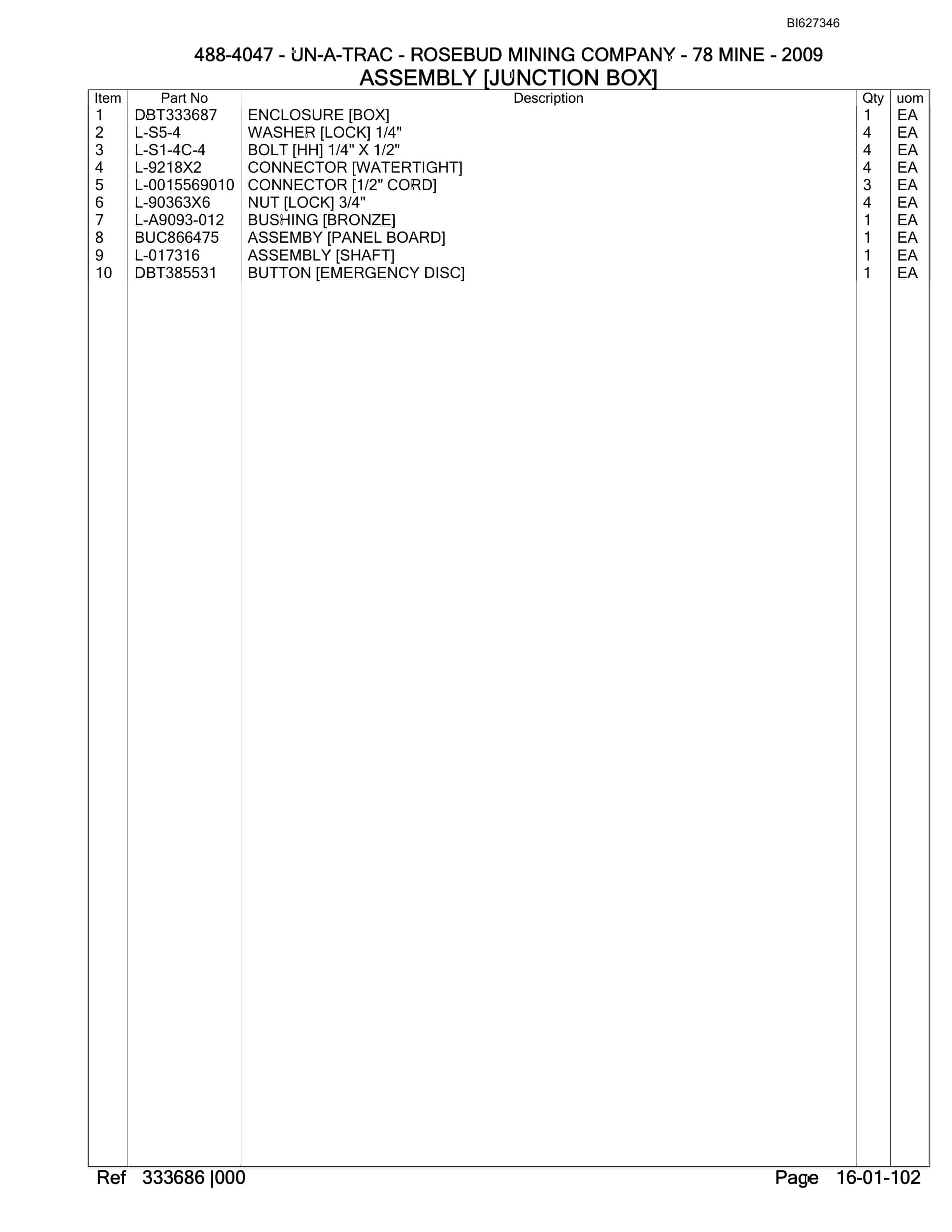 Bucyrus 488-4047 UN-A-TRAC Spare Parts List BI627346-2
