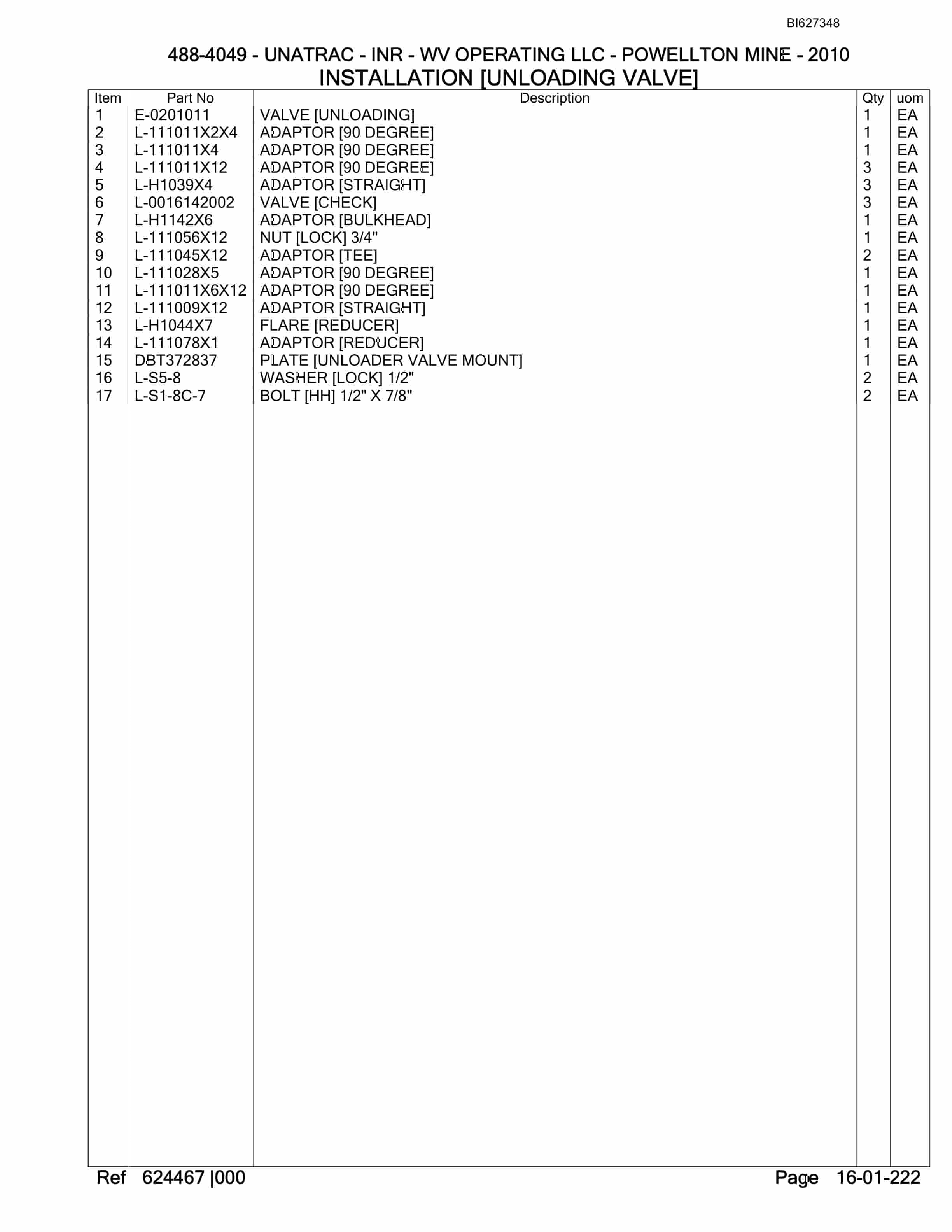 Bucyrus 488-4049 UN-A-TRAC Spare Parts List BI627348-3
