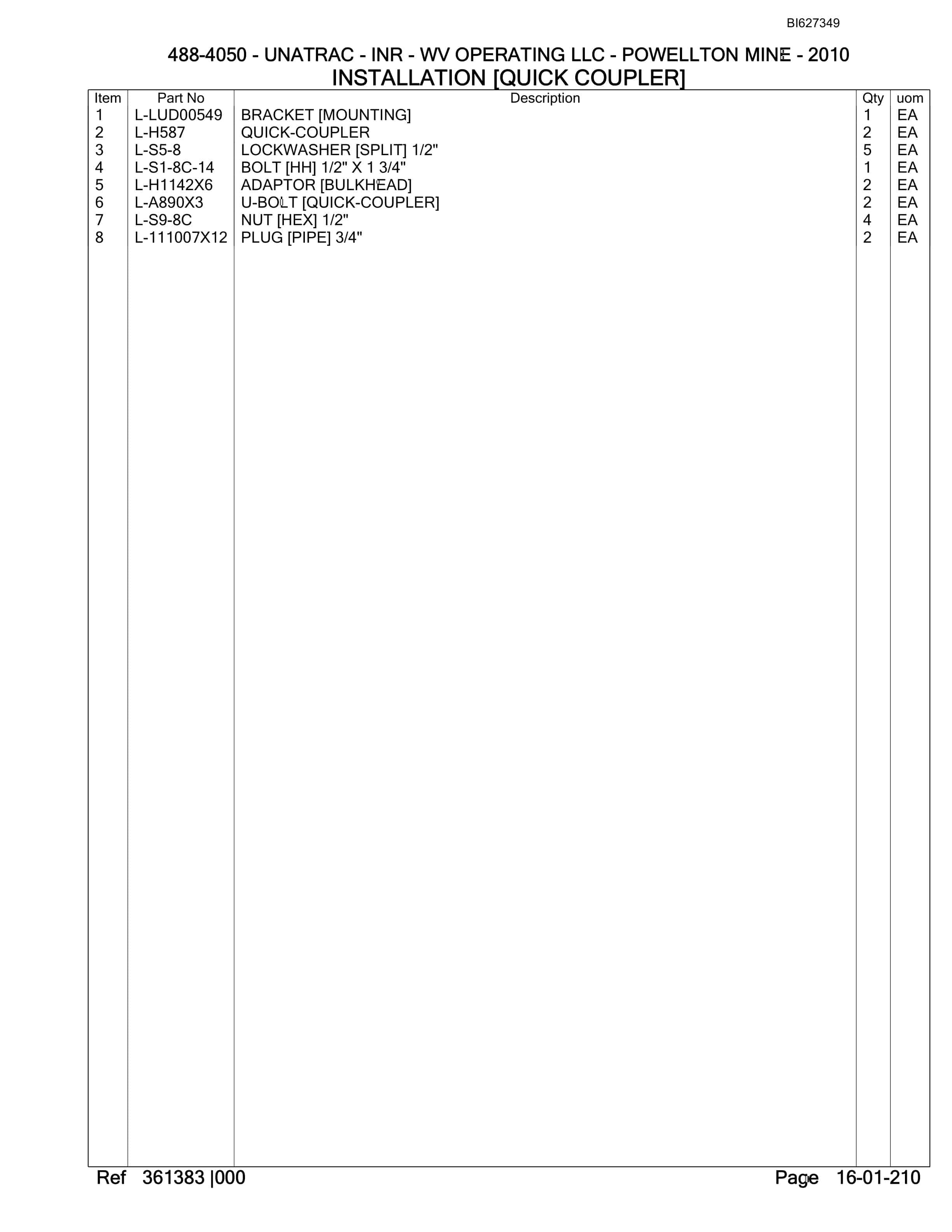 Bucyrus 488-4050 UN-A-TRAC Spare Parts List BI627349-3