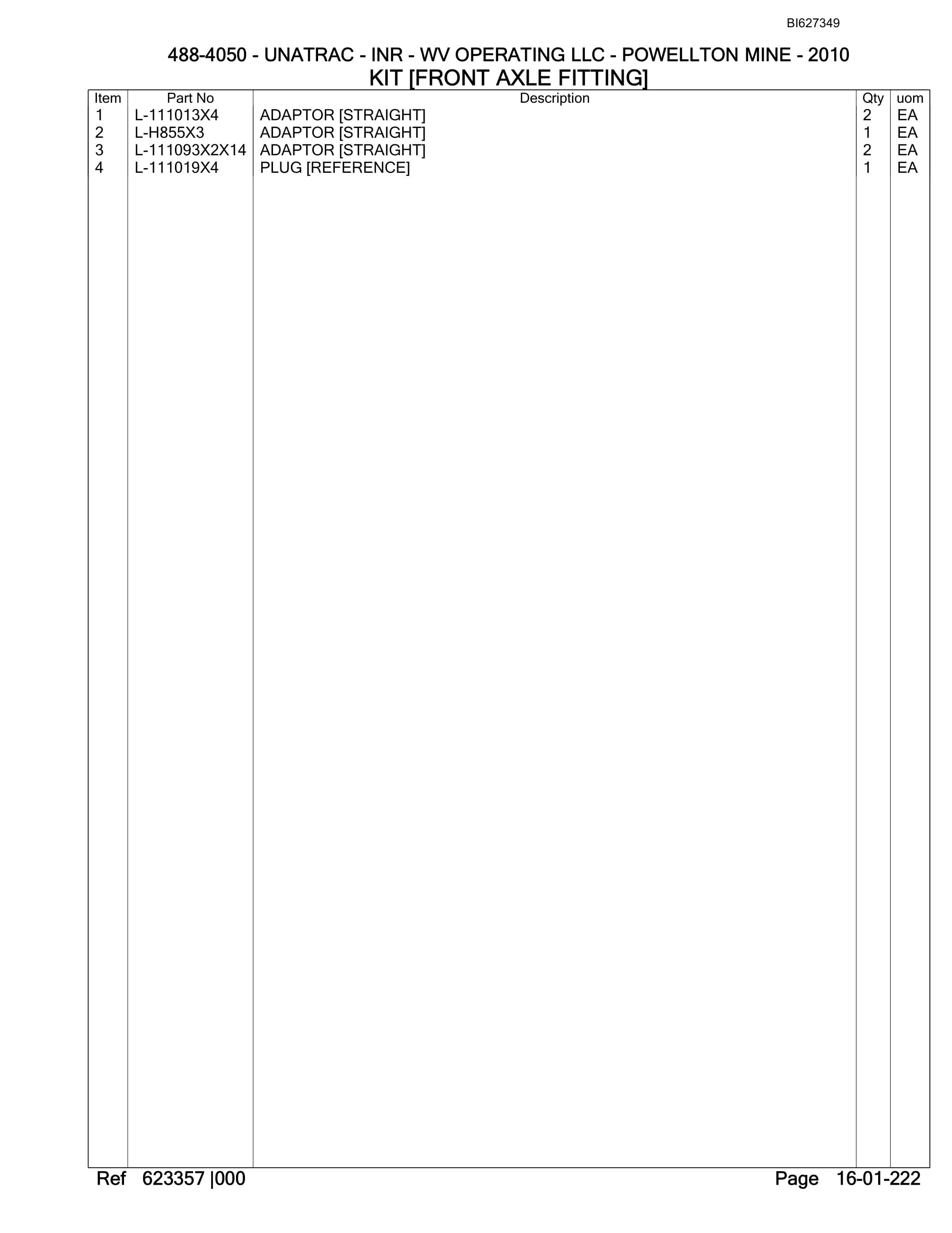 Bucyrus 488-4050 UN-A-TRAC Spare Parts List BI627349-4