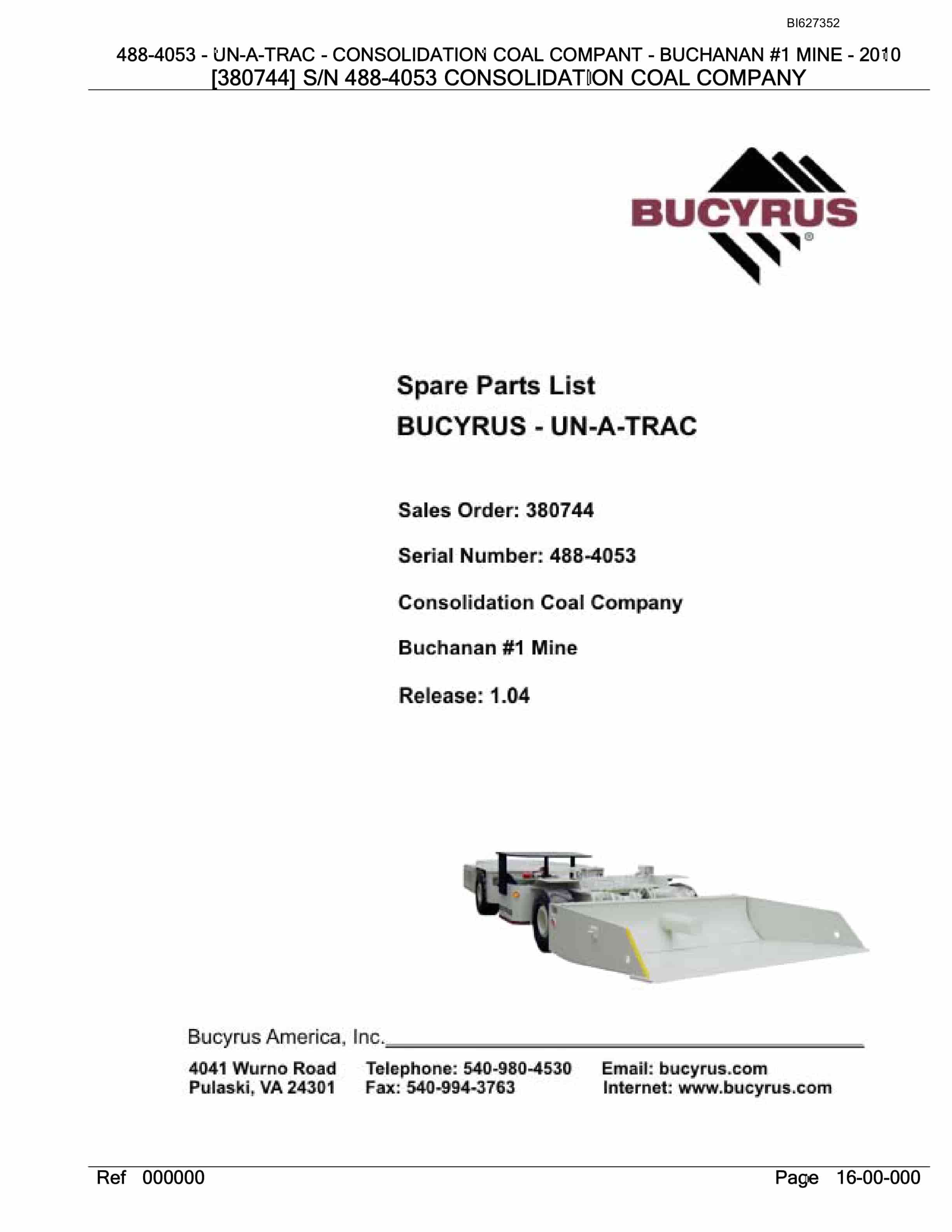 Bucyrus 488-4053 UN-A-TRAC Spare Parts List BI627352