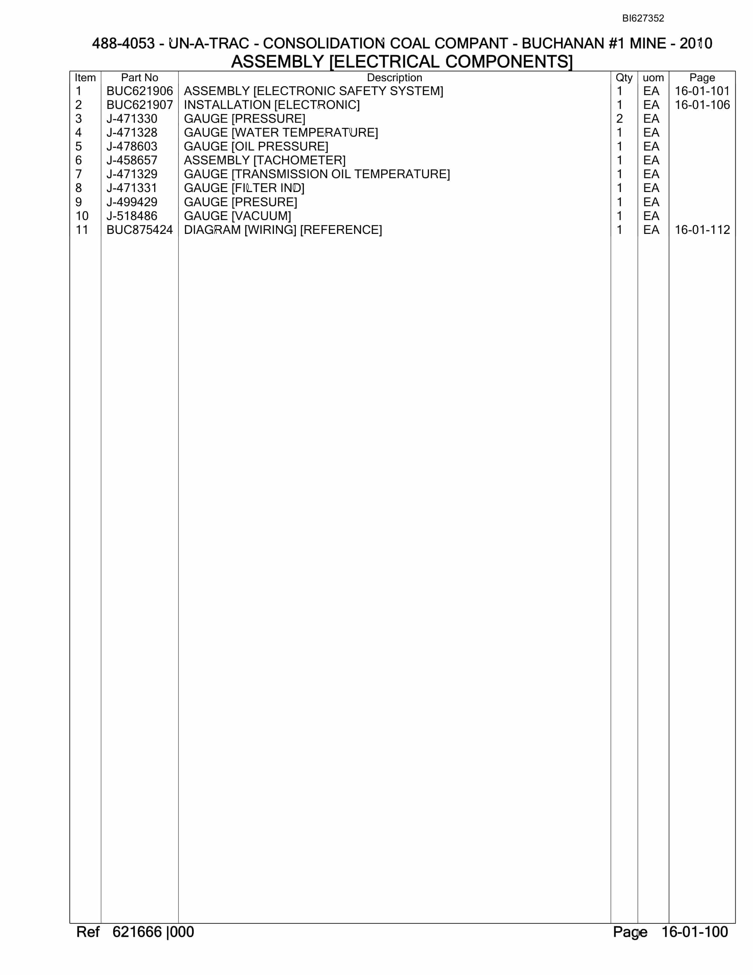 Bucyrus 488-4053 UN-A-TRAC Spare Parts List BI627352-2
