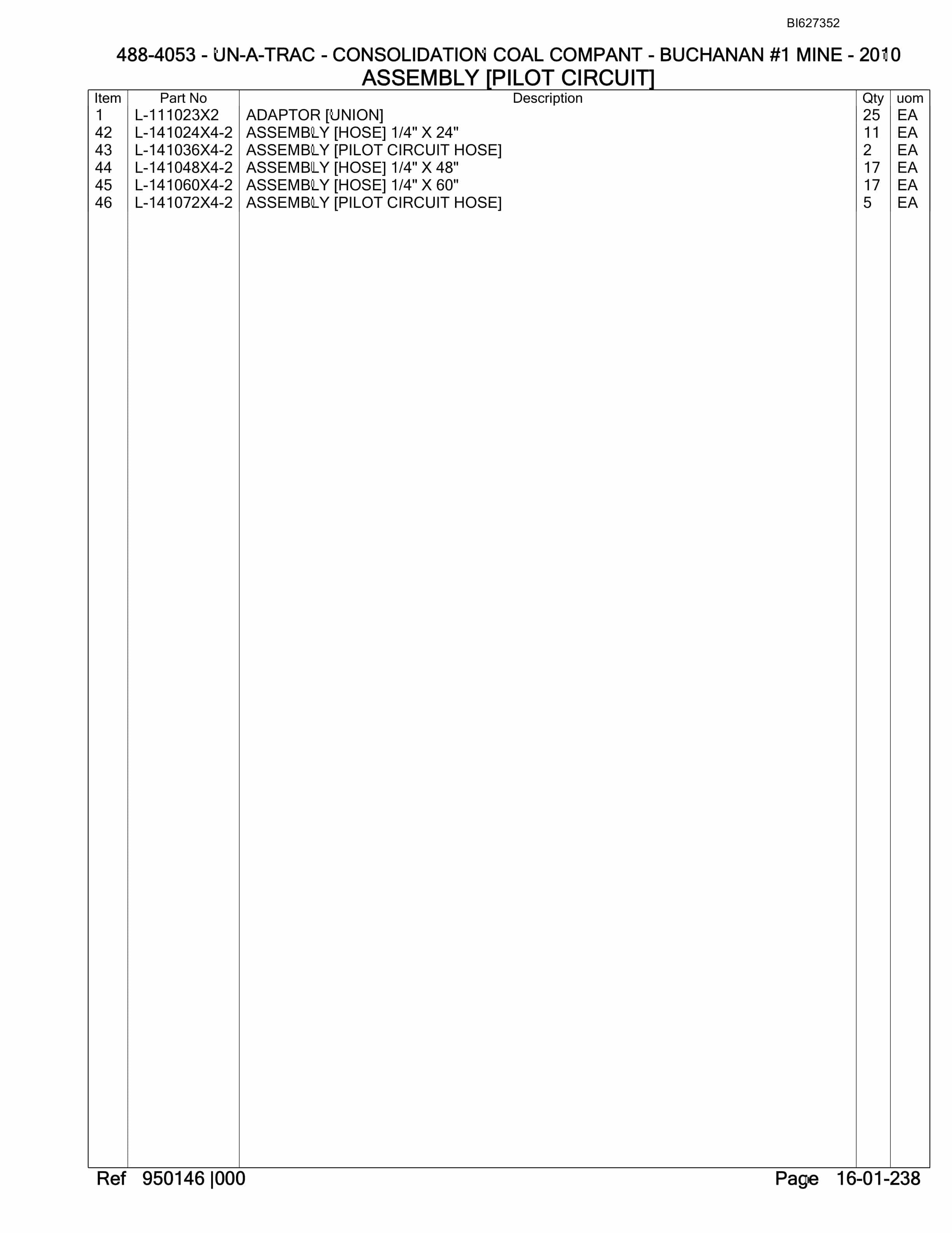 Bucyrus 488-4053 UN-A-TRAC Spare Parts List BI627352-5