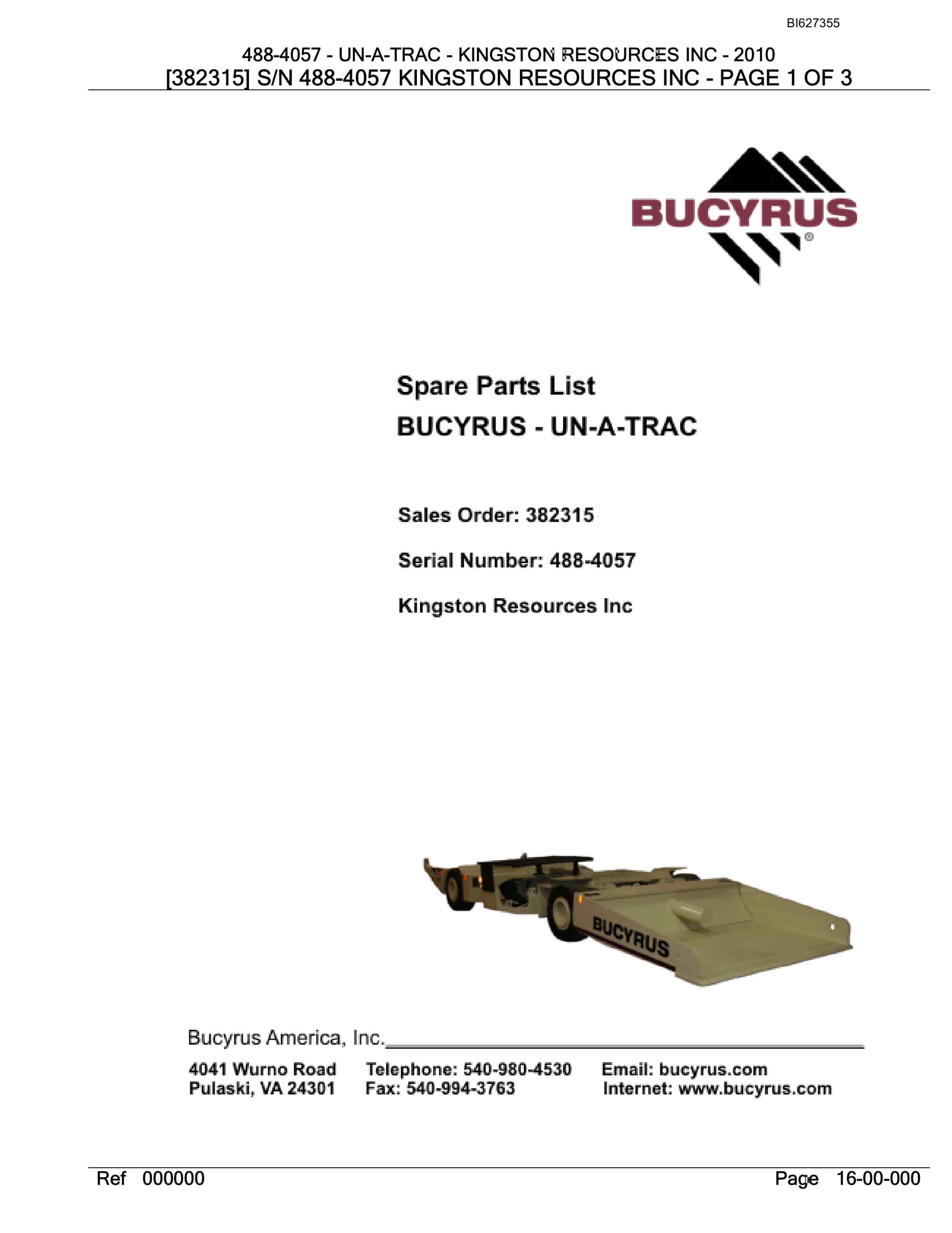 Bucyrus 488-4057 UN-A-TRAC Spare Parts List BI627355