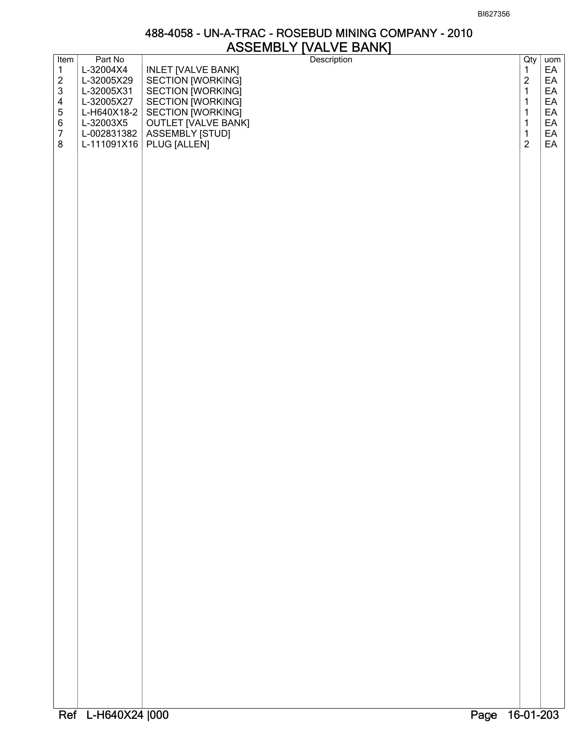 Bucyrus 488-4058 UN-A-TRAC Spare Parts List BI627356-3