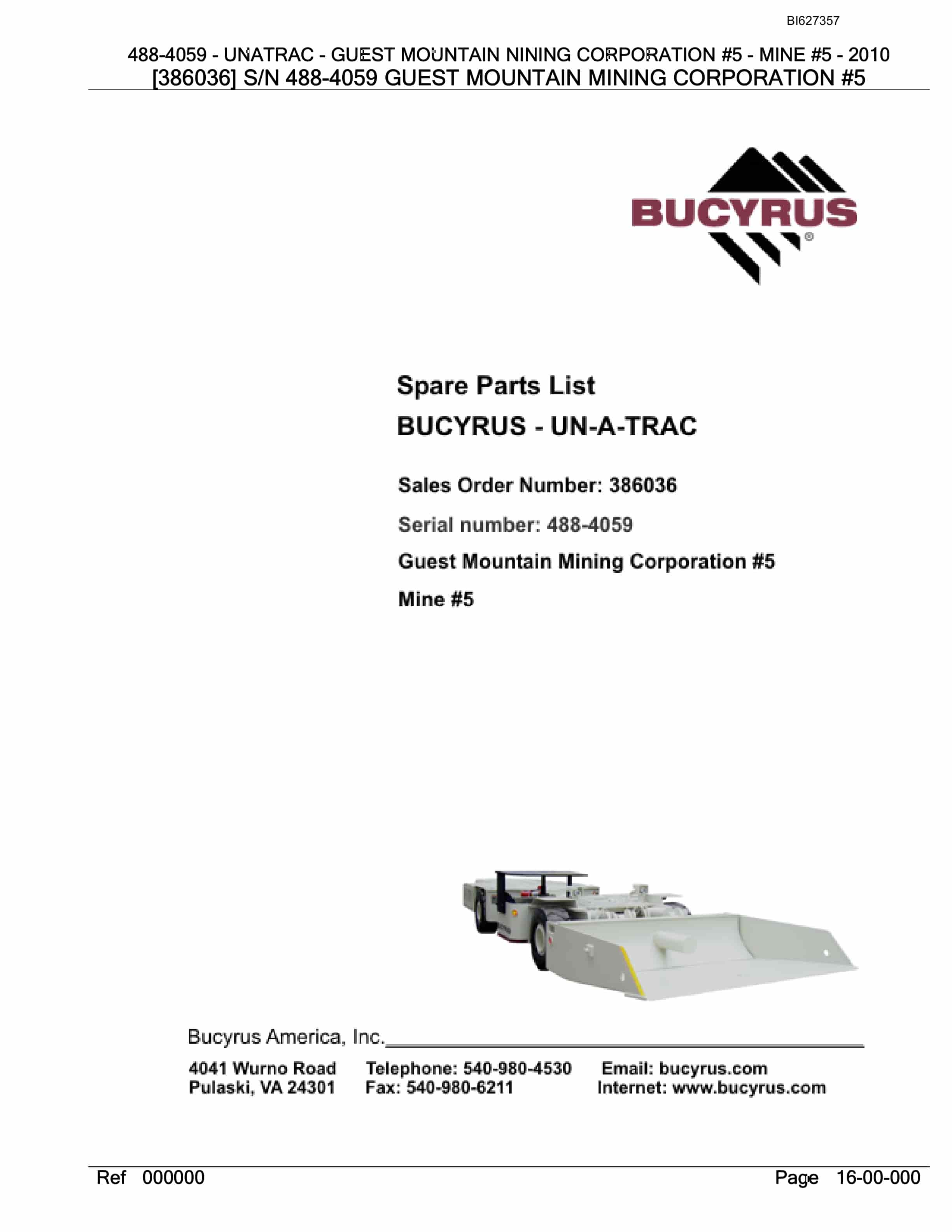 Bucyrus 488-4059 UN-A-TRAC Spare Parts List BI627357