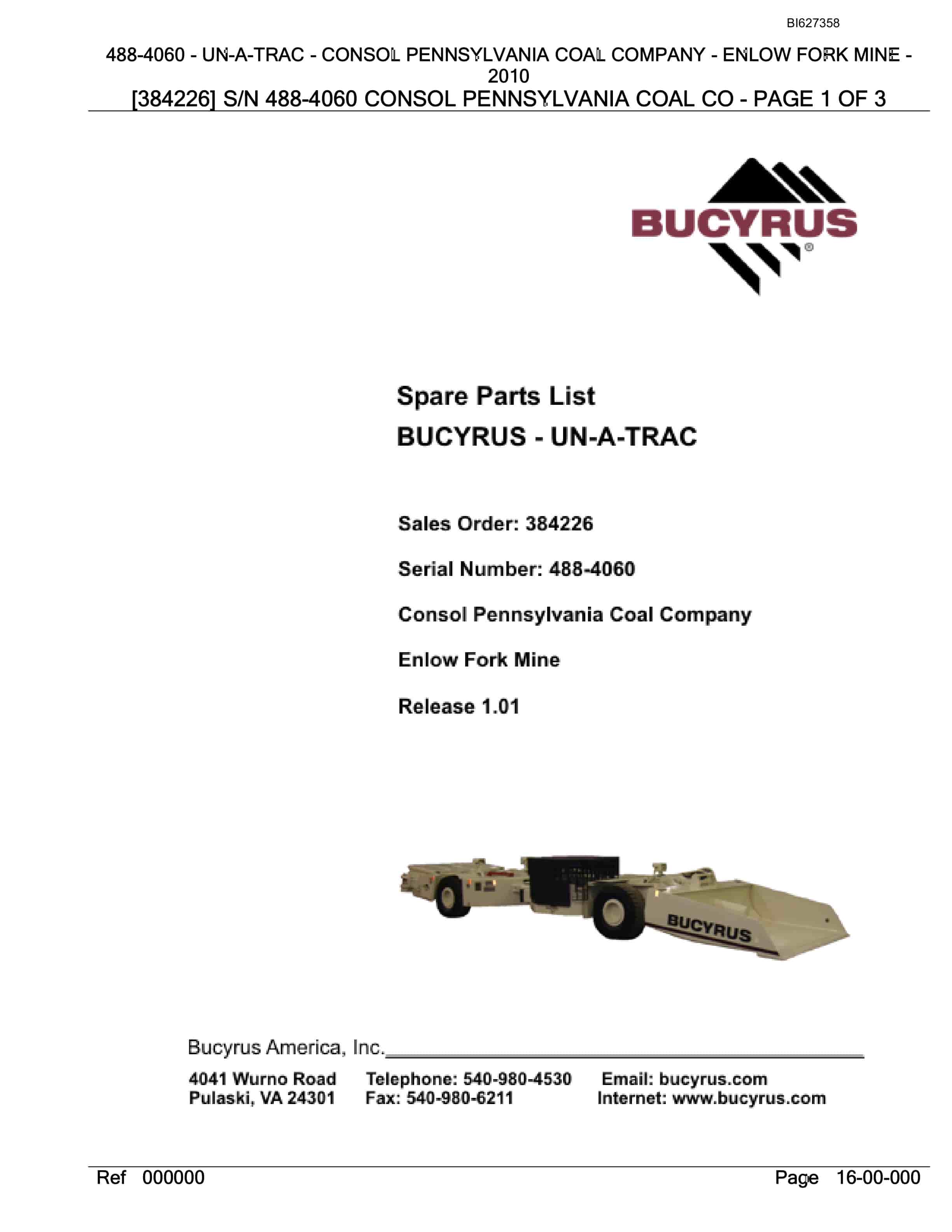 Bucyrus 488-4060 UN-A-TRAC Spare Parts List BI627358