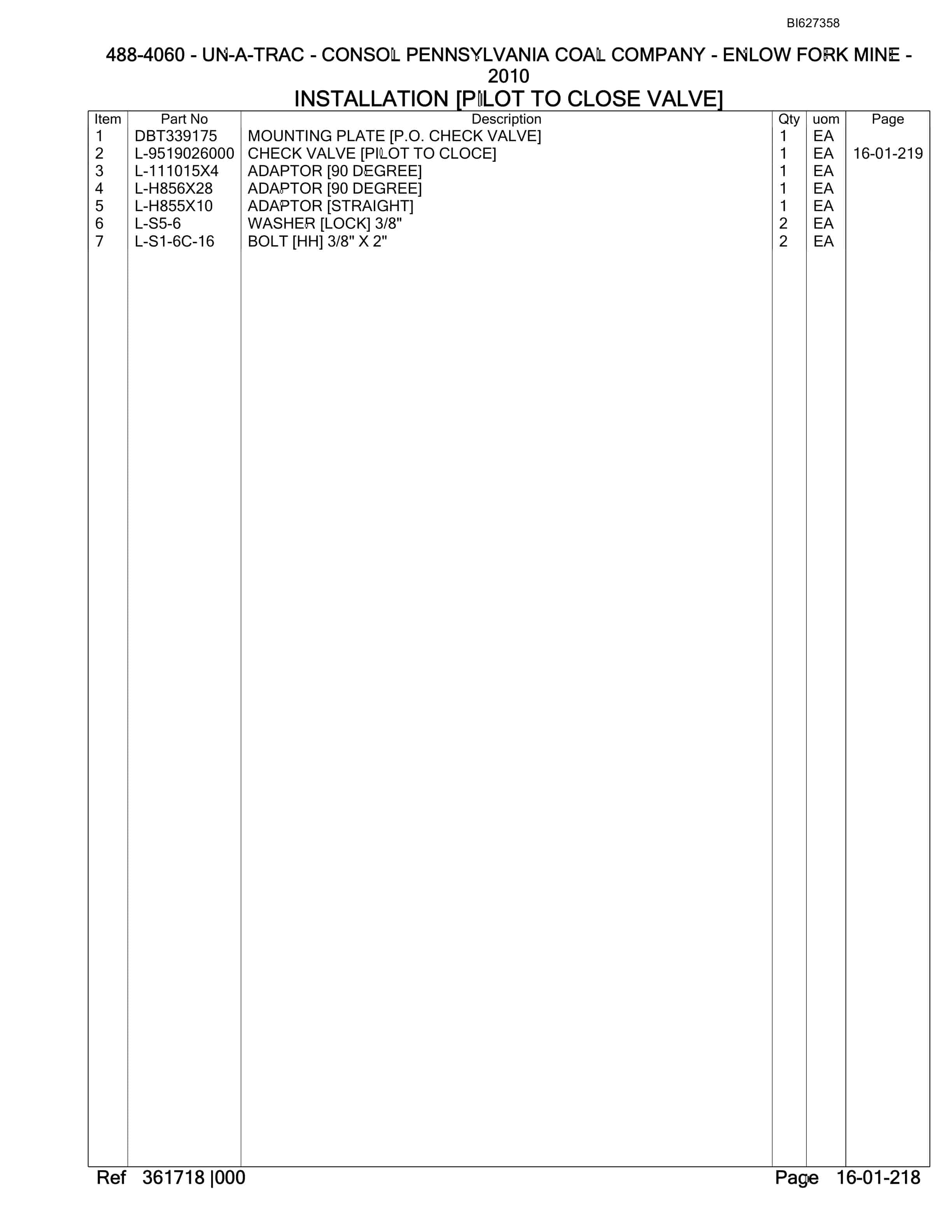 Bucyrus 488-4060 UN-A-TRAC Spare Parts List BI627358-5
