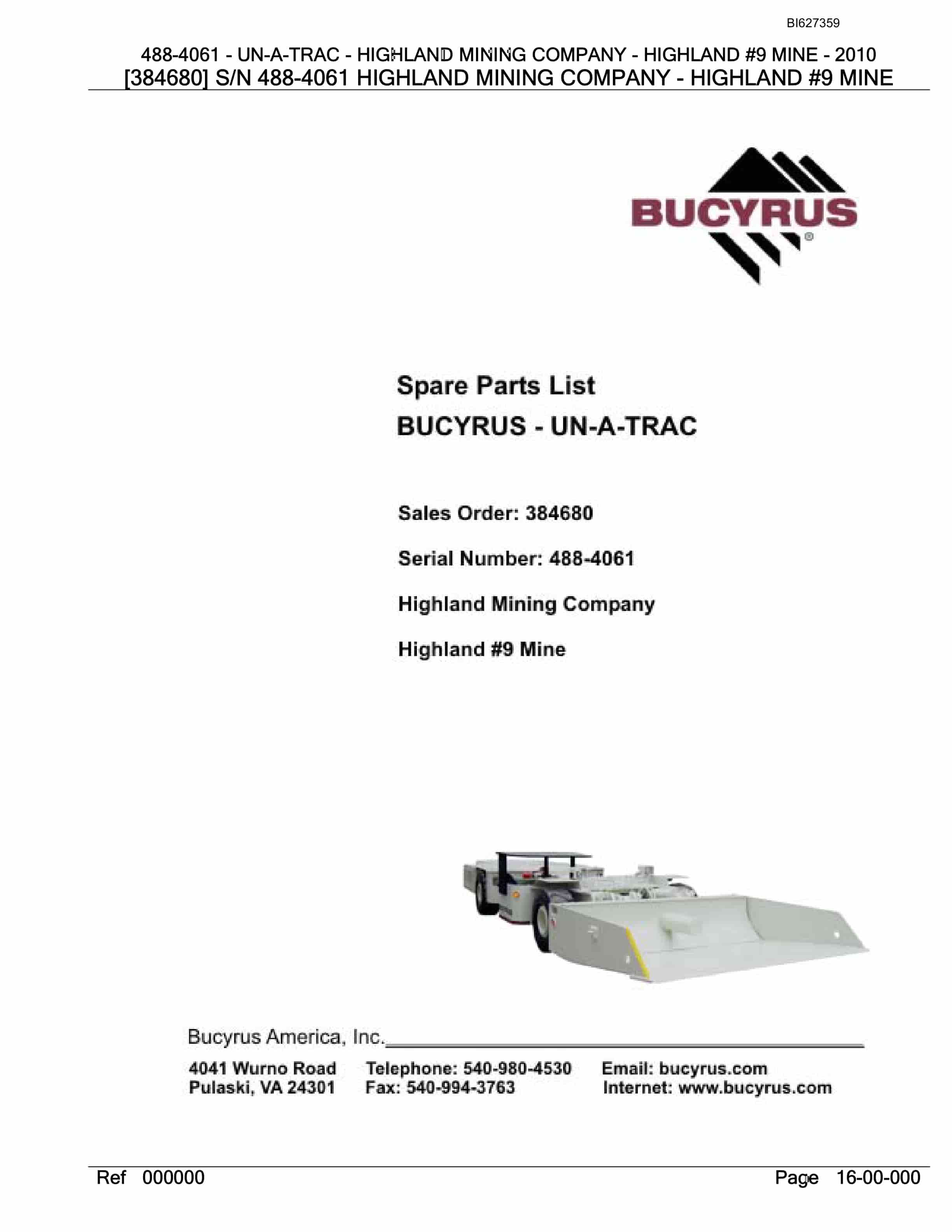 Bucyrus 488-4061 UN-A-TRAC Spare Parts List BI627359
