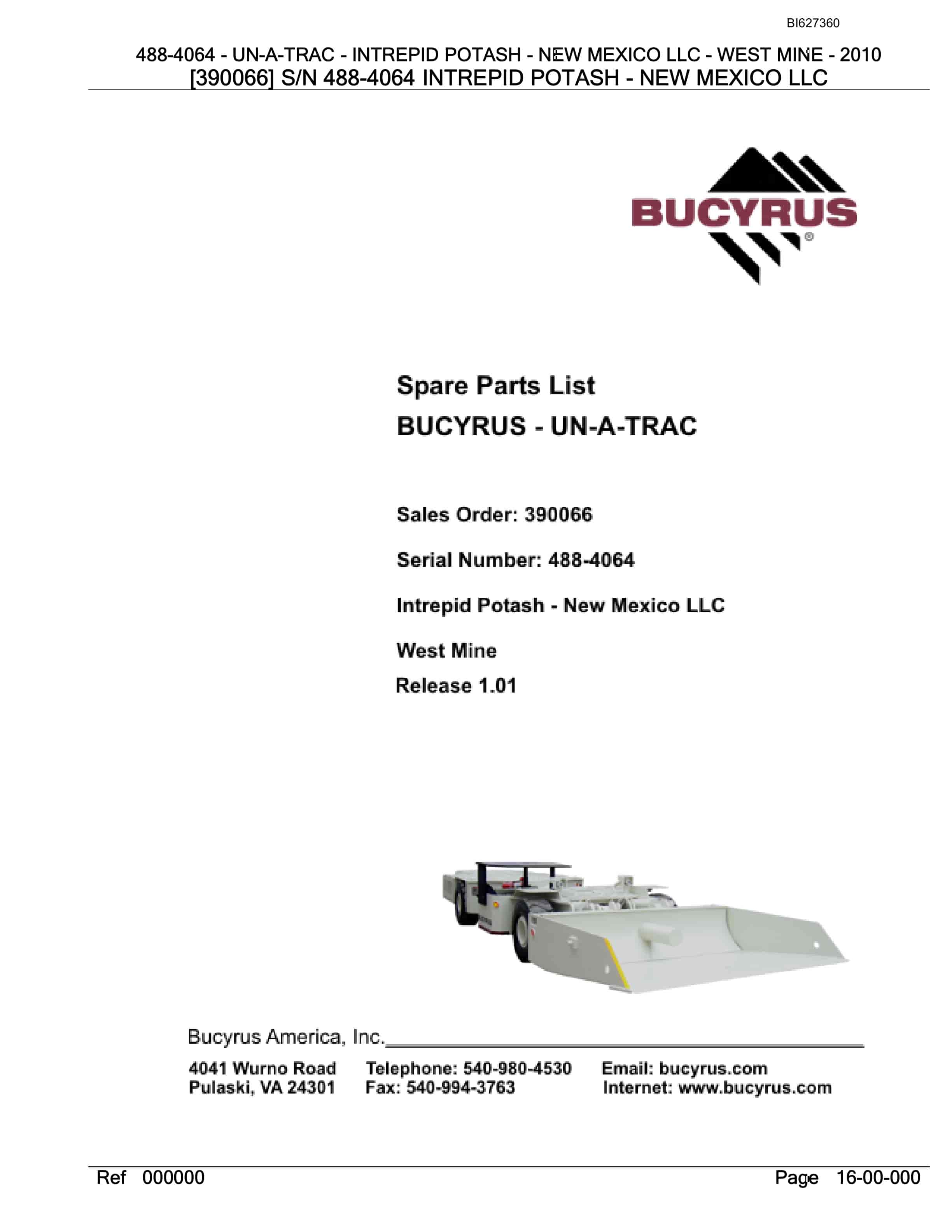 Bucyrus 488-4064 UN-A-TRAC Spare Parts List BI627360