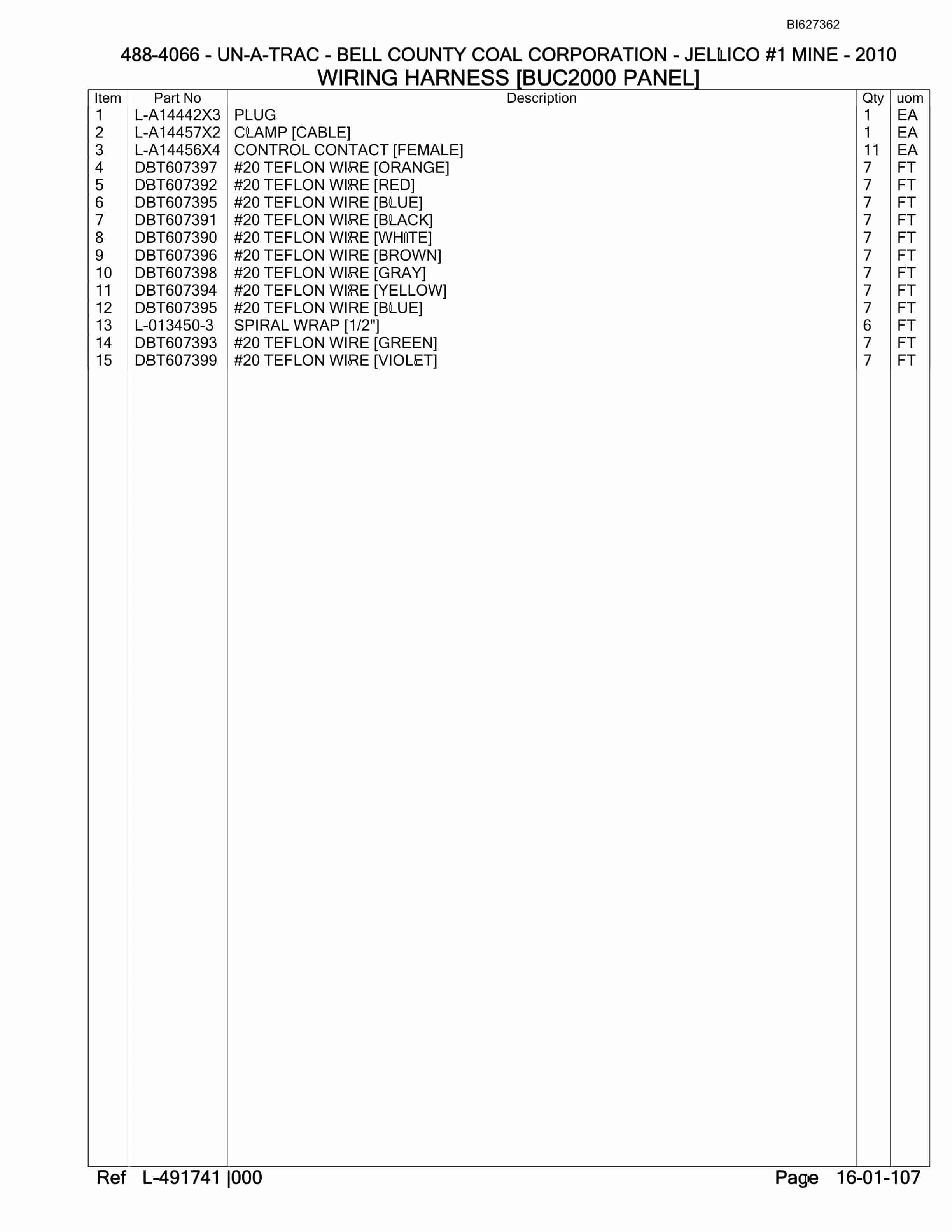 Bucyrus 488-4066 UN-A-TRAC Spare Parts List BI627362-2