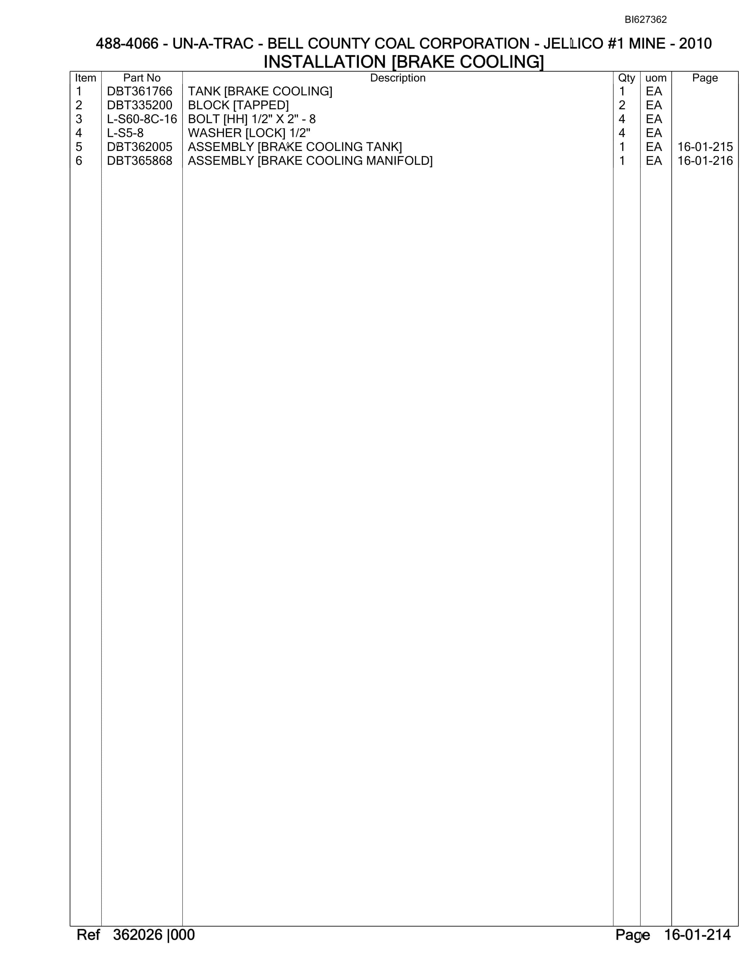 Bucyrus 488-4066 UN-A-TRAC Spare Parts List BI627362-5