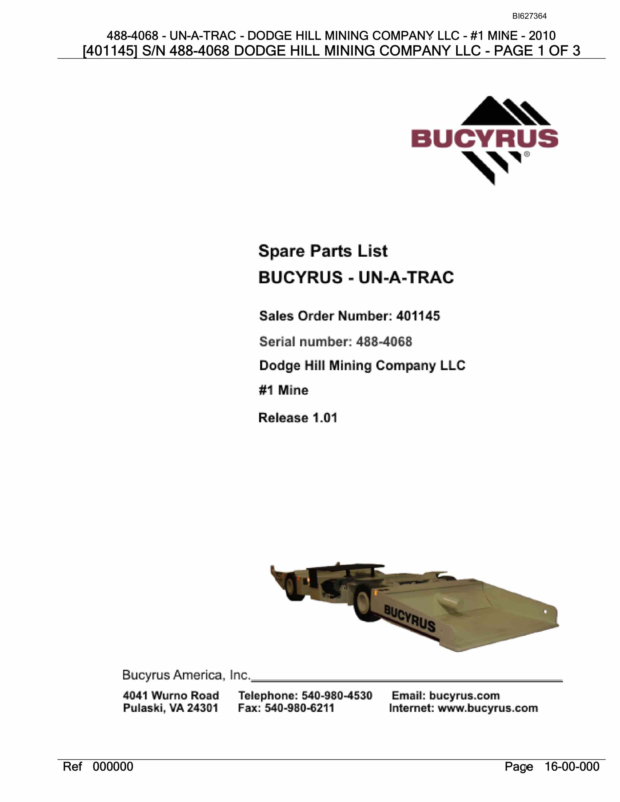Bucyrus 488-4068 UN-A-TRAC Spare Parts List BI627364
