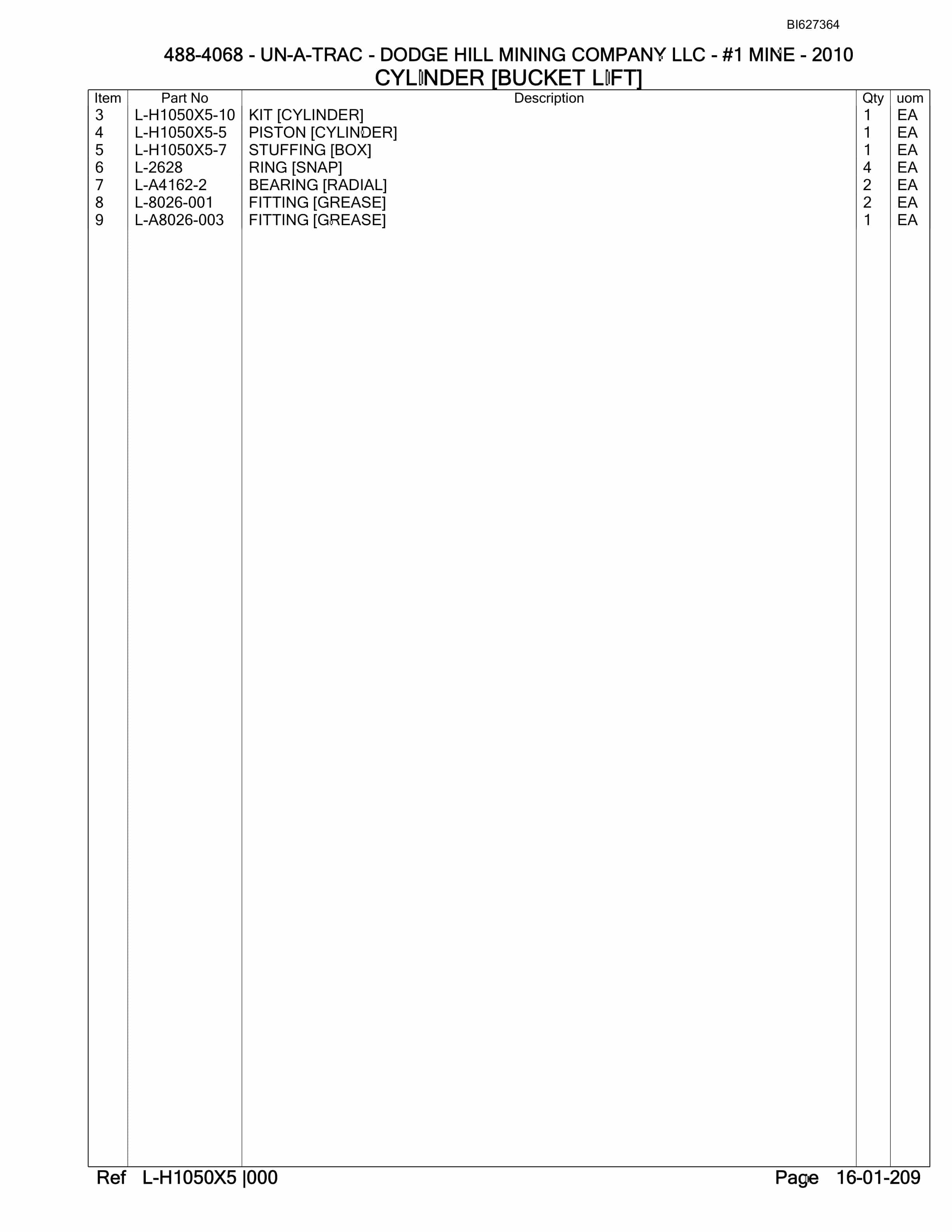 Bucyrus 488-4068 UN-A-TRAC Spare Parts List BI627364-3
