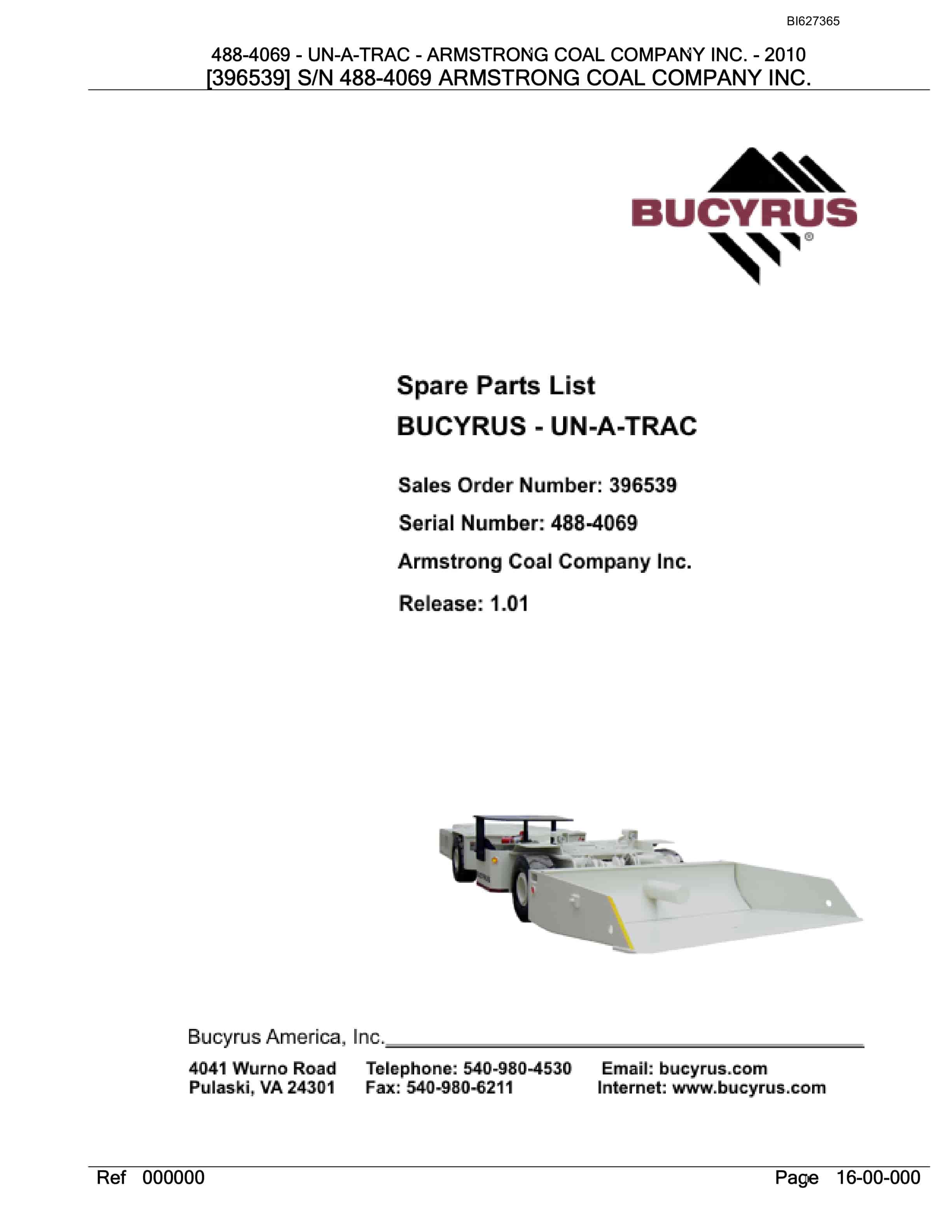 Bucyrus 488-4069 UN-A-TRAC Spare Parts List BI627365