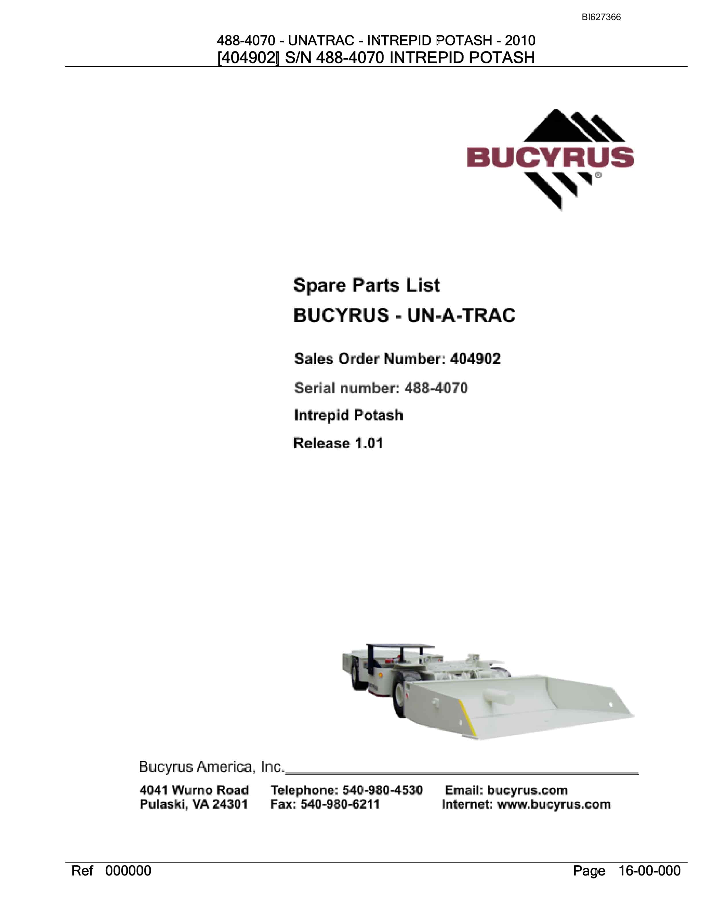 Bucyrus 488-4070 UN-A-TRAC Spare Parts List BI627366