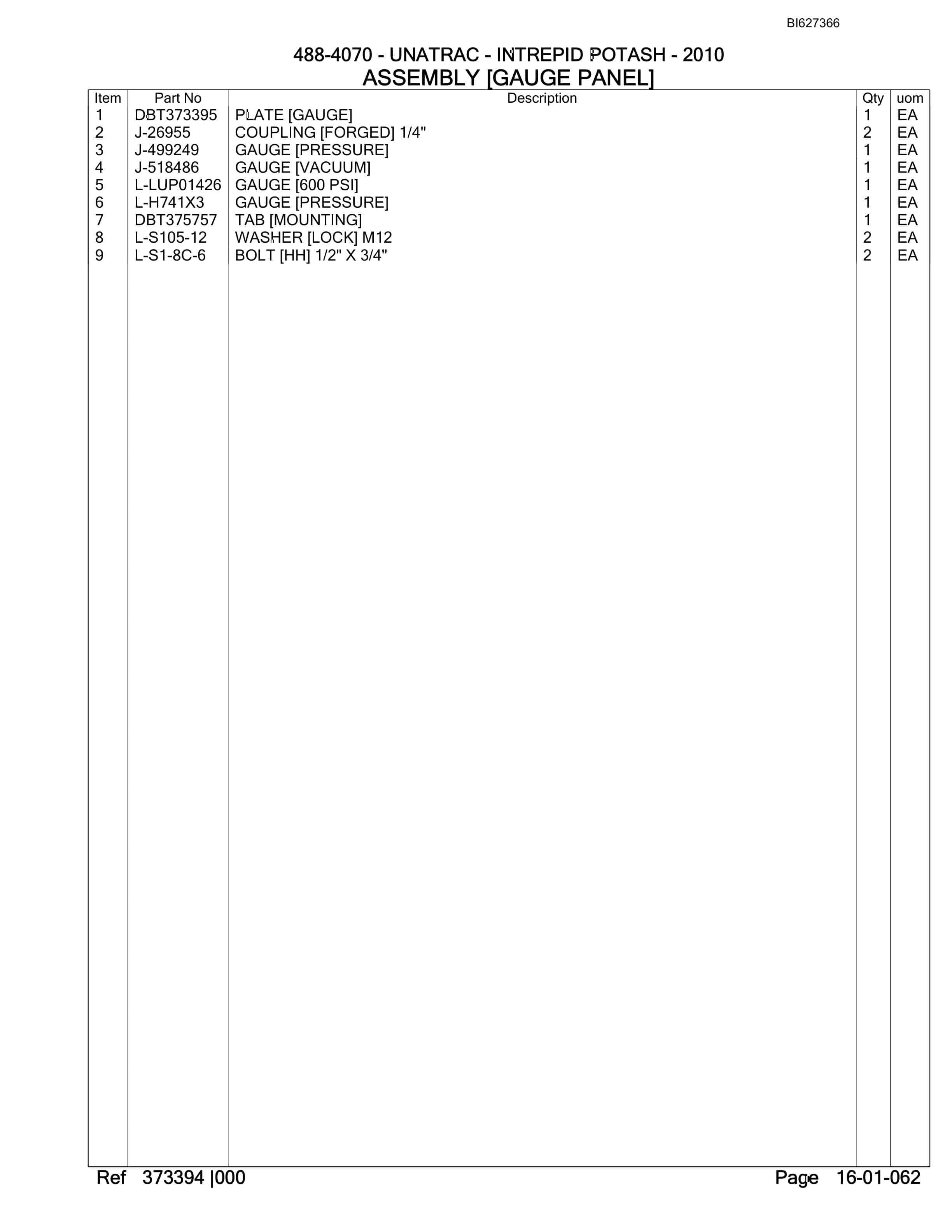 Bucyrus 488-4070 UN-A-TRAC Spare Parts List BI627366-2