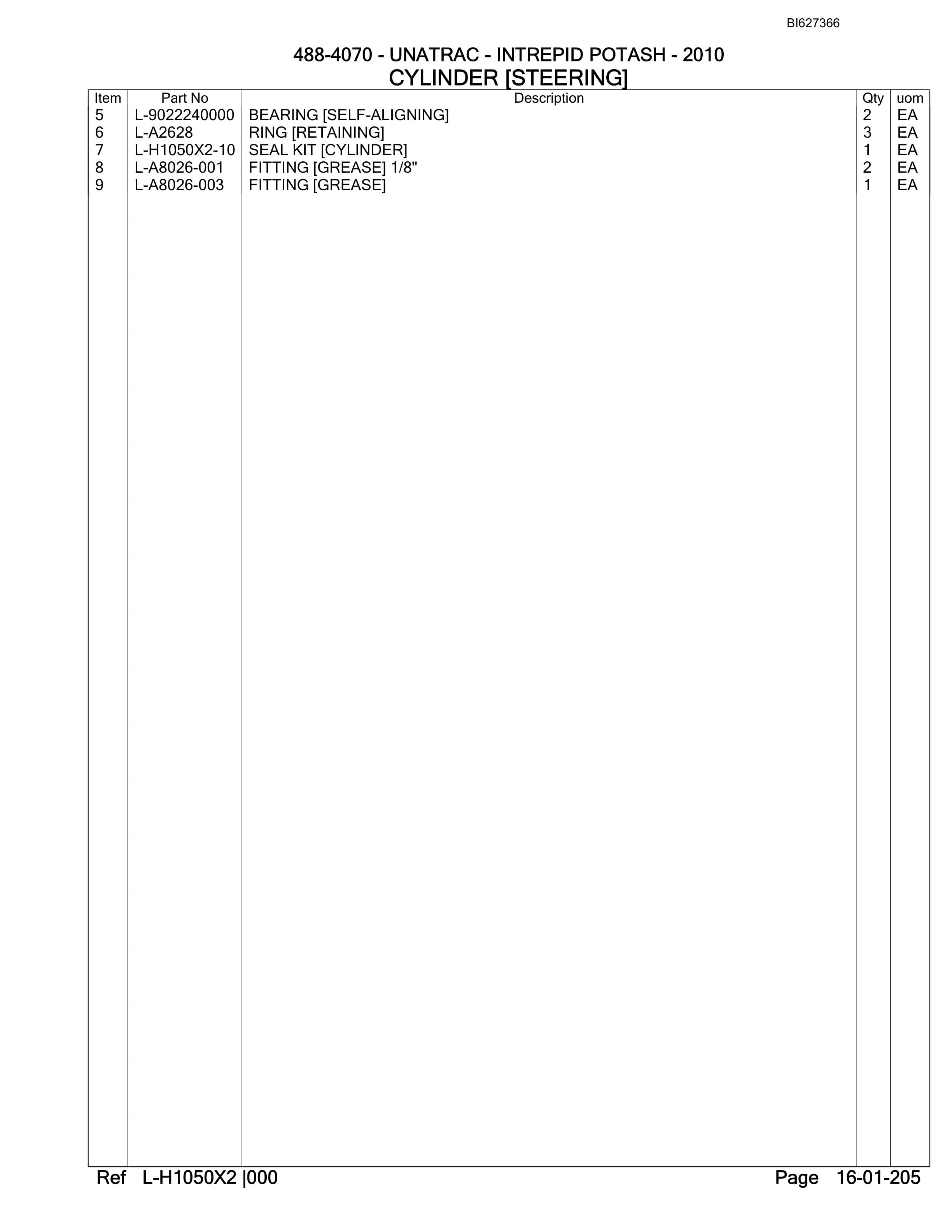 Bucyrus 488-4070 UN-A-TRAC Spare Parts List BI627366-3