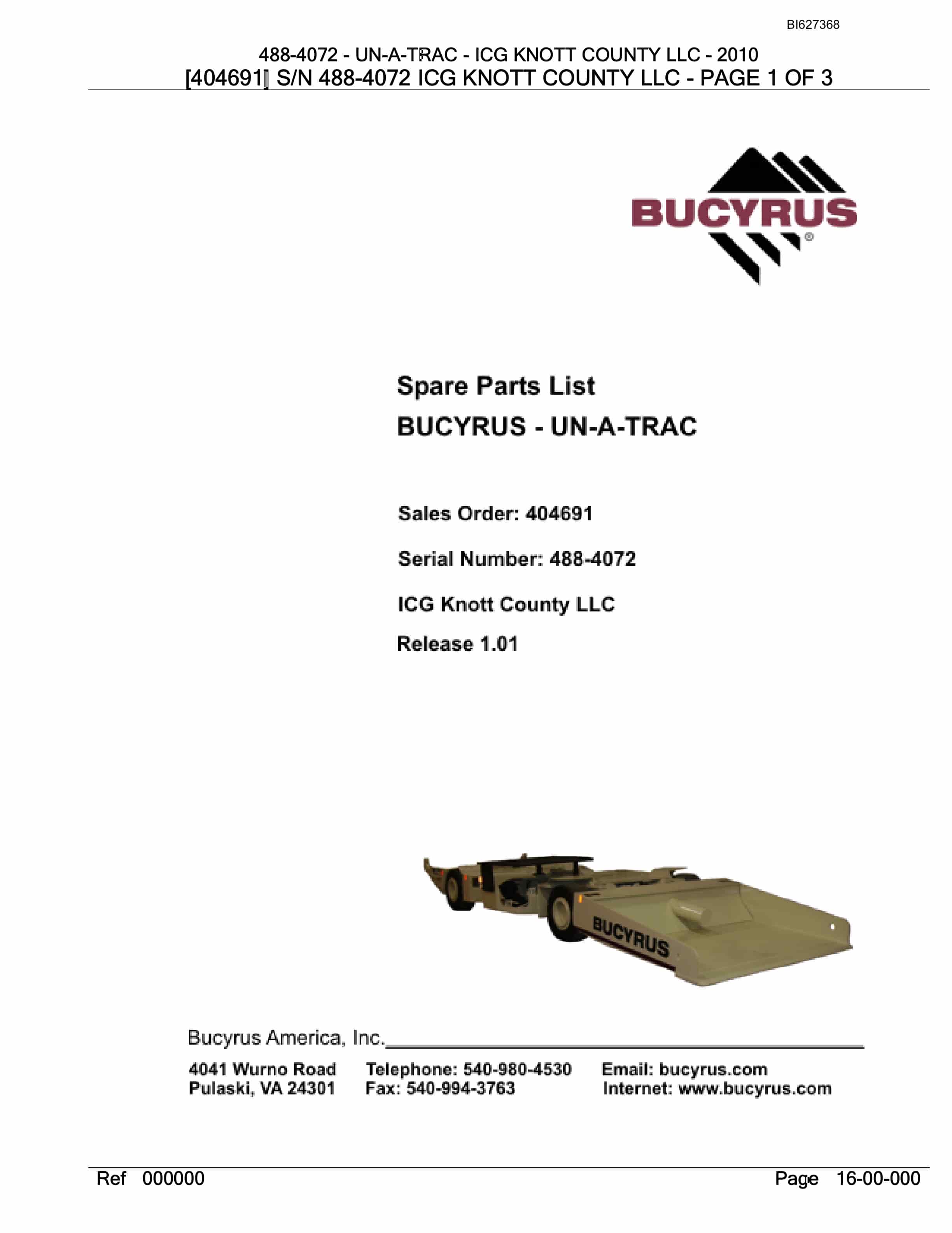 Bucyrus 488-4072 UN-A-TRAC Spare Parts List BI627368