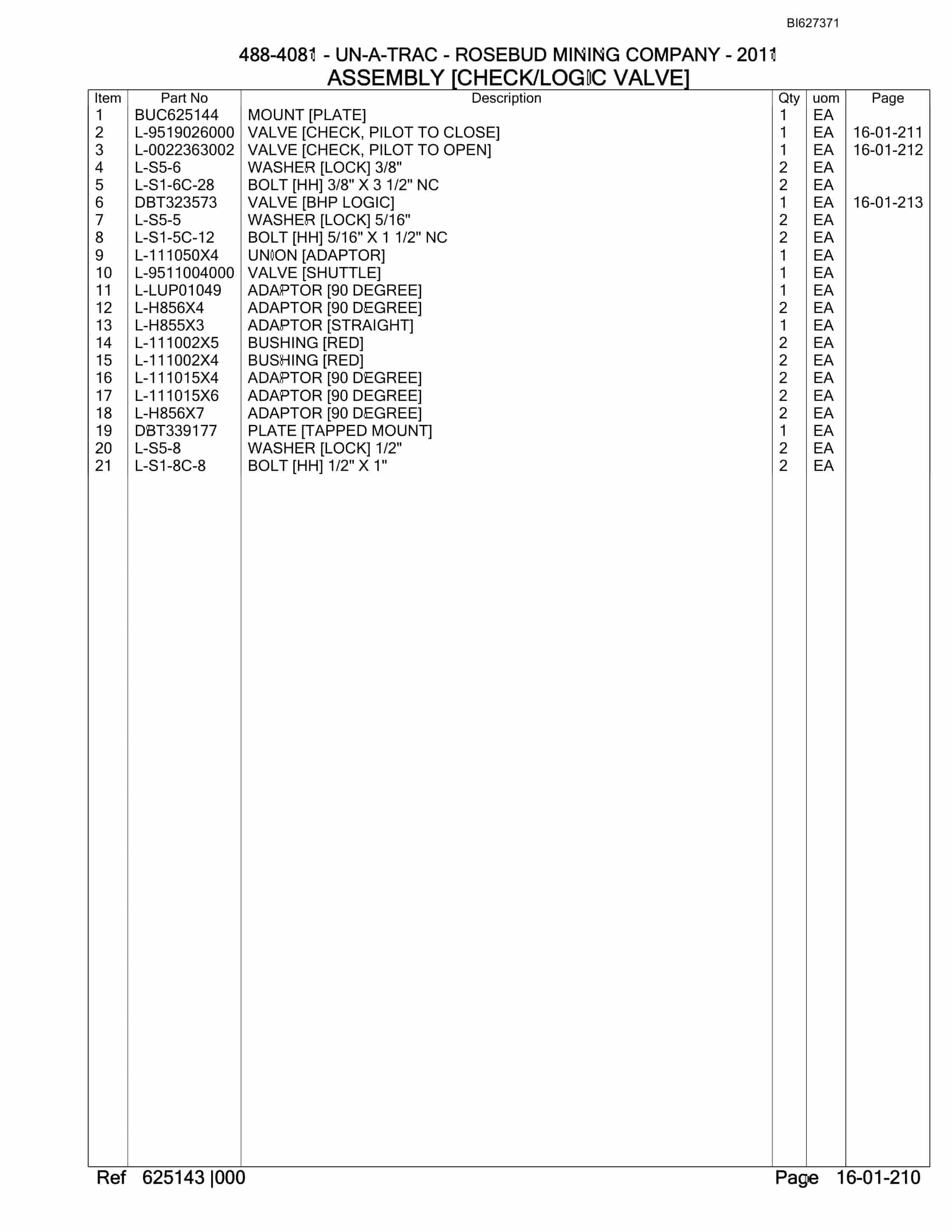 Bucyrus 488-4081 UN-A-TRAC Spare Parts List BI627371-4