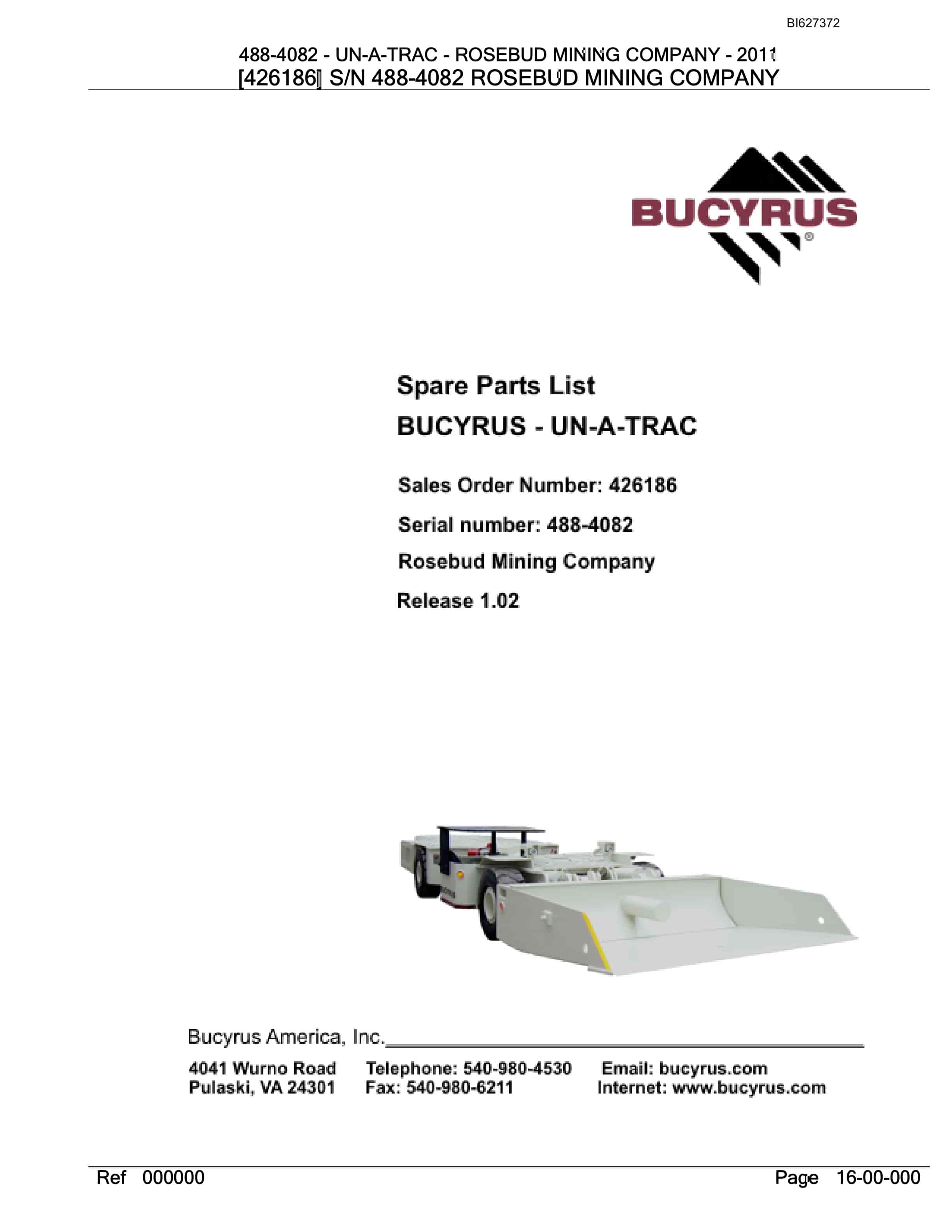 Bucyrus 488-4082 UN-A-TRAC Spare Parts List BI627372