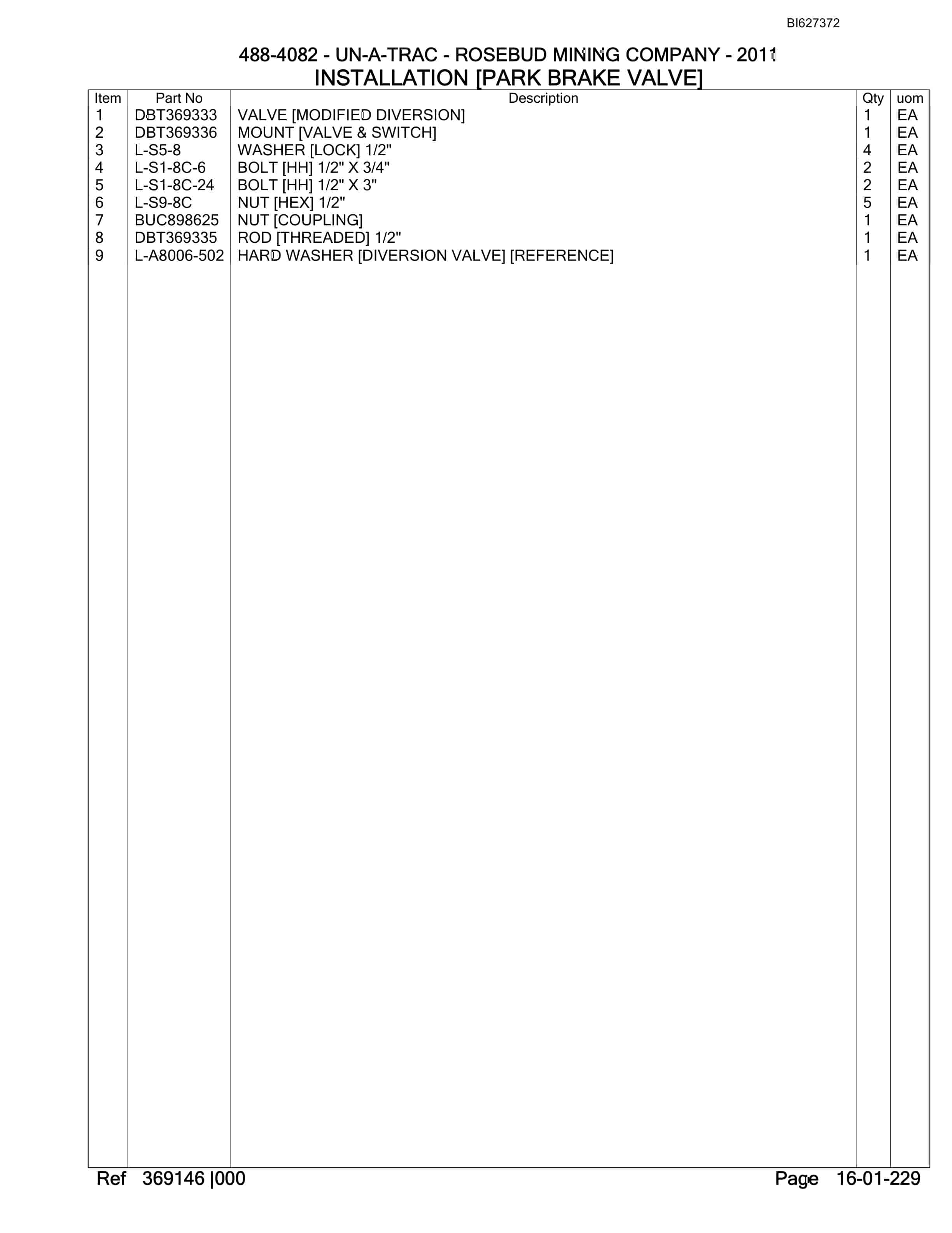 Bucyrus 488-4082 UN-A-TRAC Spare Parts List BI627372-4