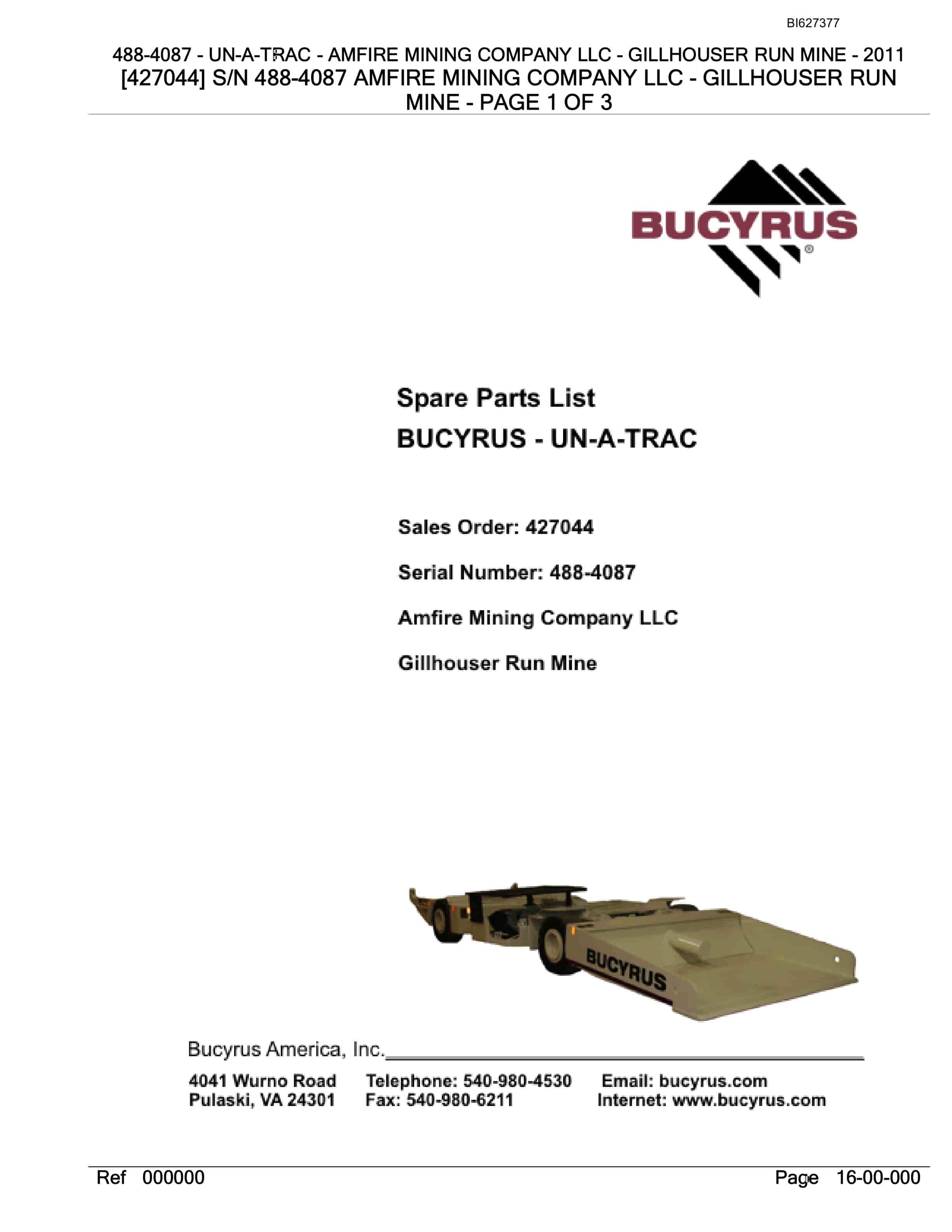 Bucyrus 488-4087 UN-A-TRAC Spare Parts List BI627377