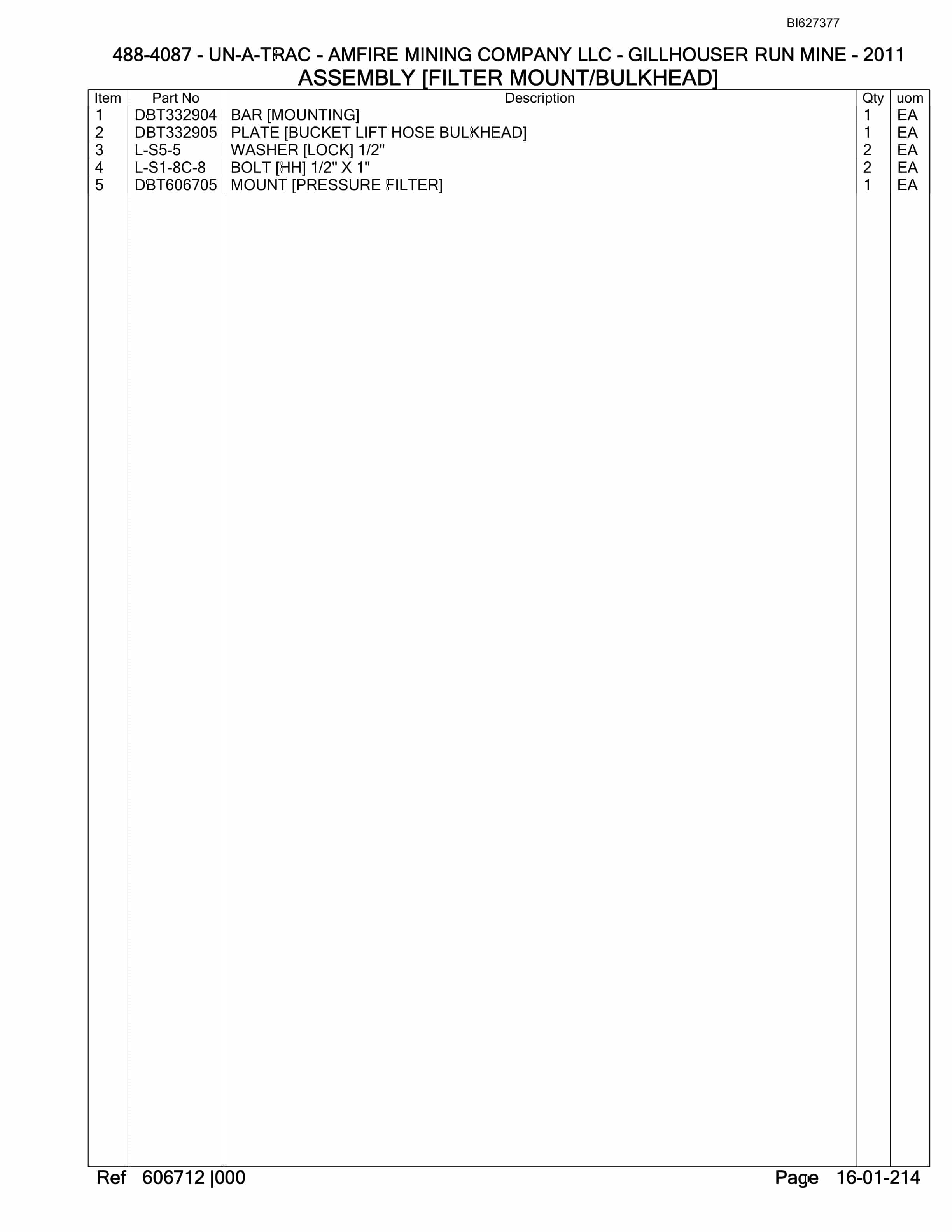 Bucyrus 488-4087 UN-A-TRAC Spare Parts List BI627377-4