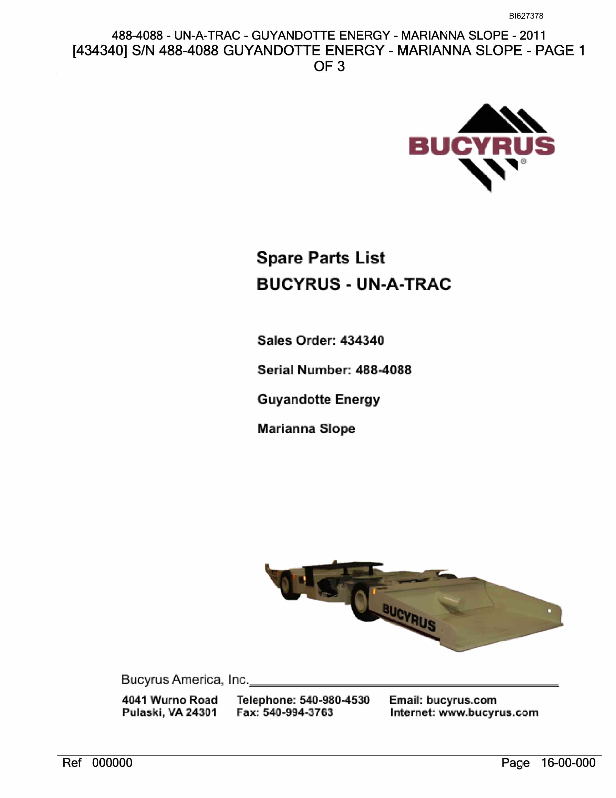 Bucyrus 488-4088 UN-A-TRAC Spare Parts List BI627378