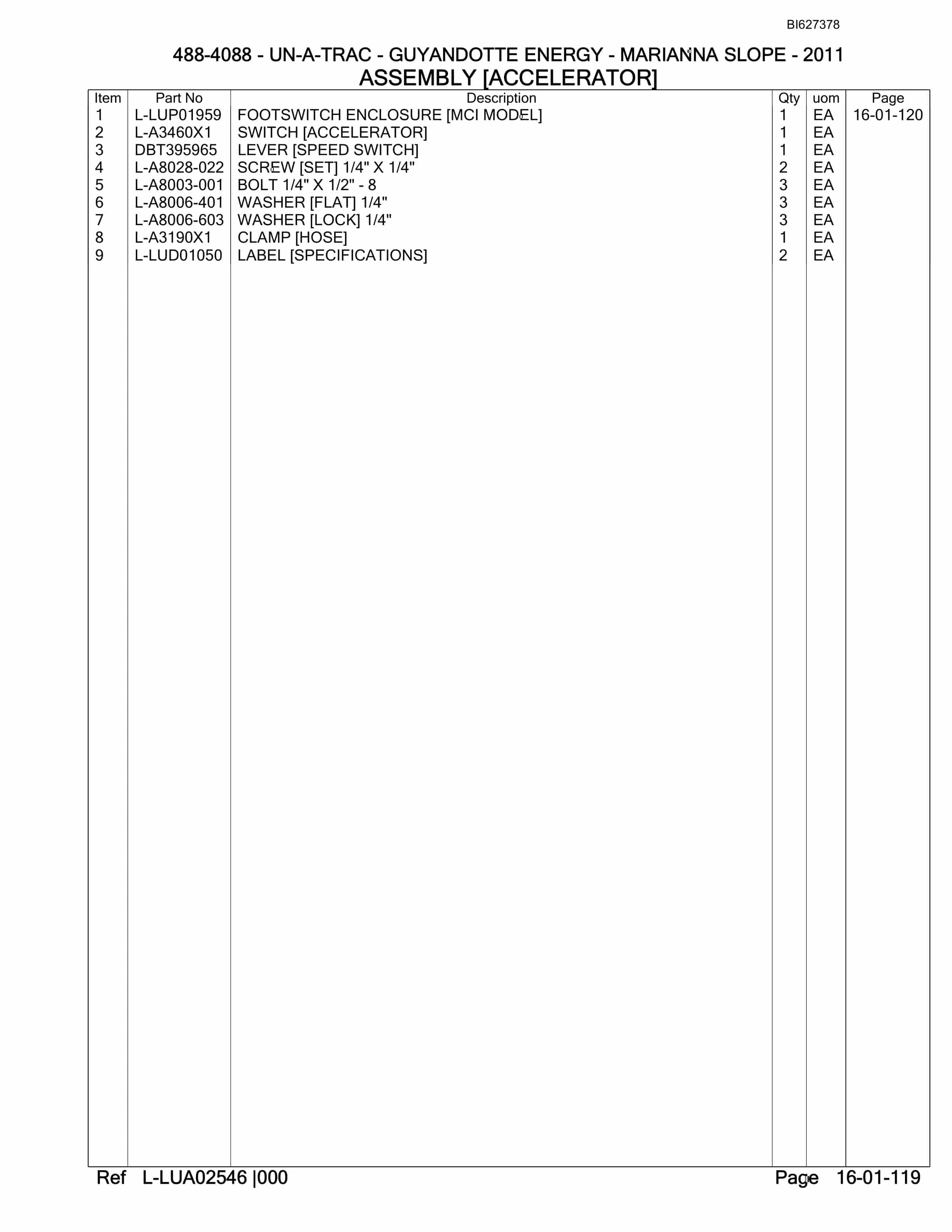 Bucyrus 488-4088 UN-A-TRAC Spare Parts List BI627378-2