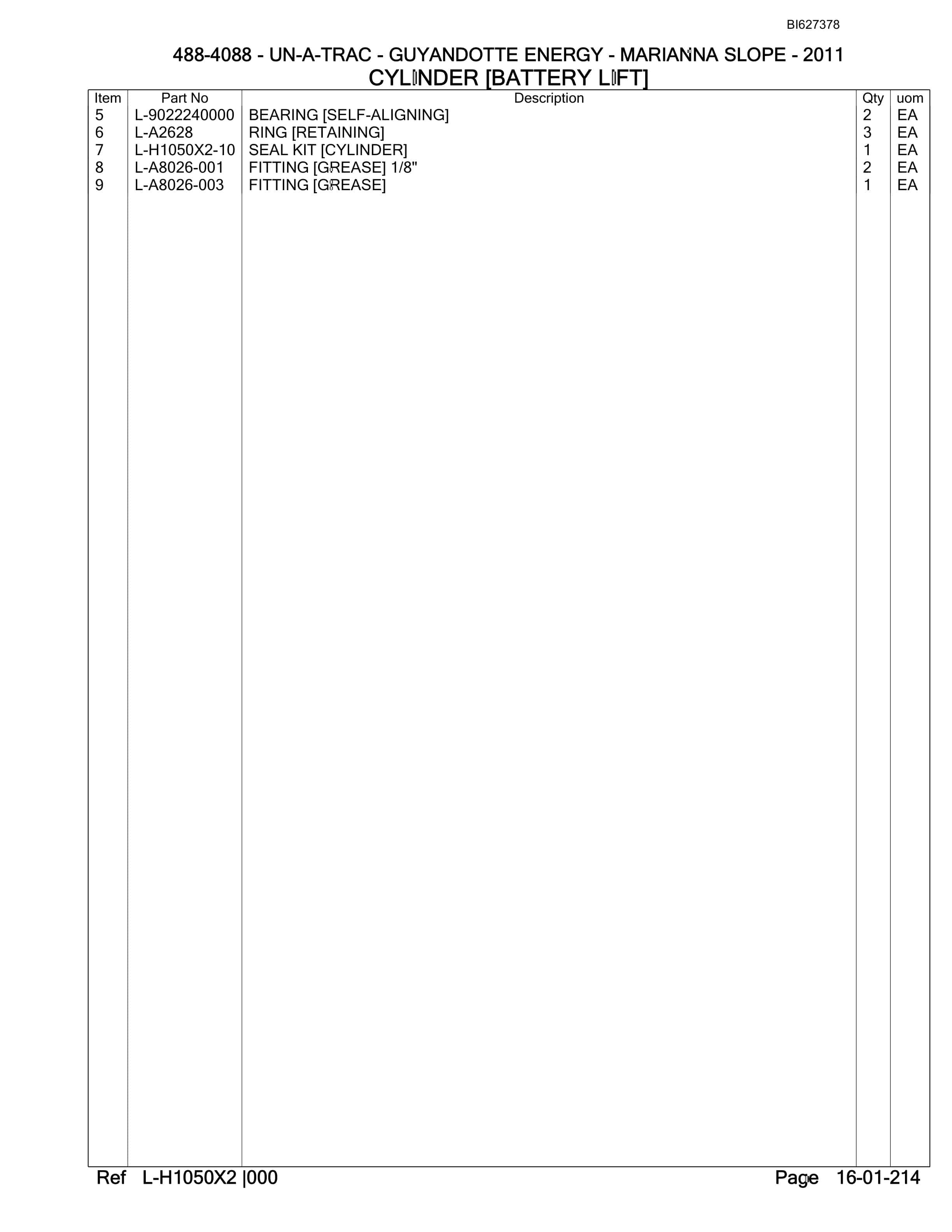 Bucyrus 488-4088 UN-A-TRAC Spare Parts List BI627378-3